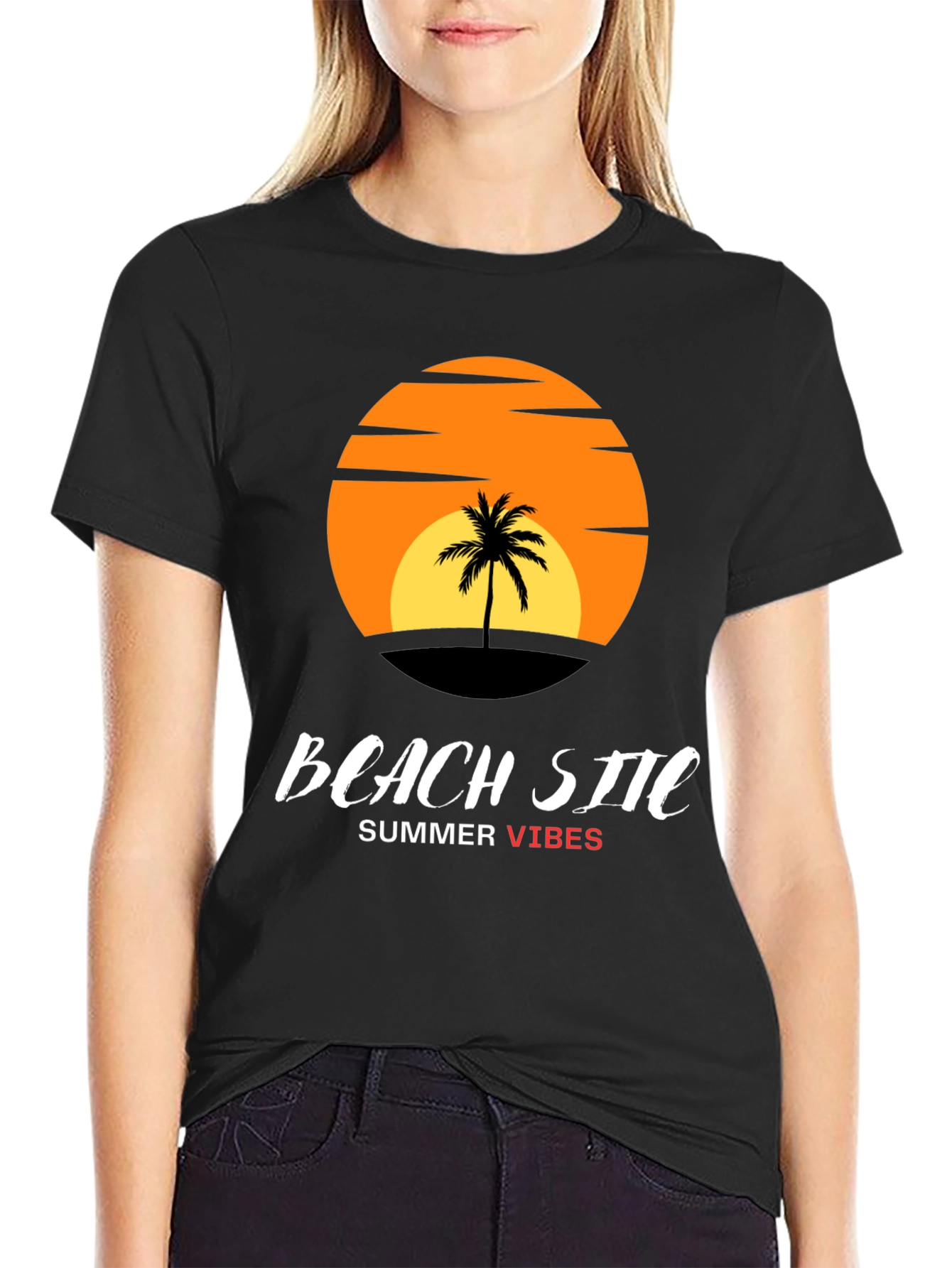 Beach Site Summer Vibes Black T-Shirt