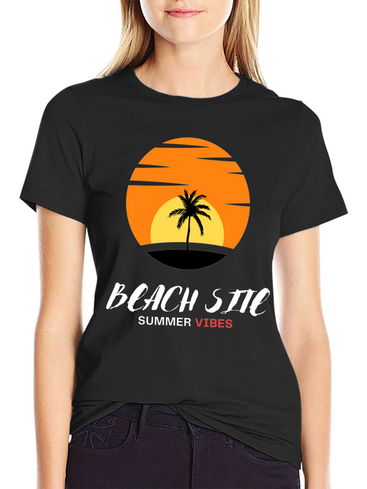Beach Site Summer Vibes Black T-Shirt