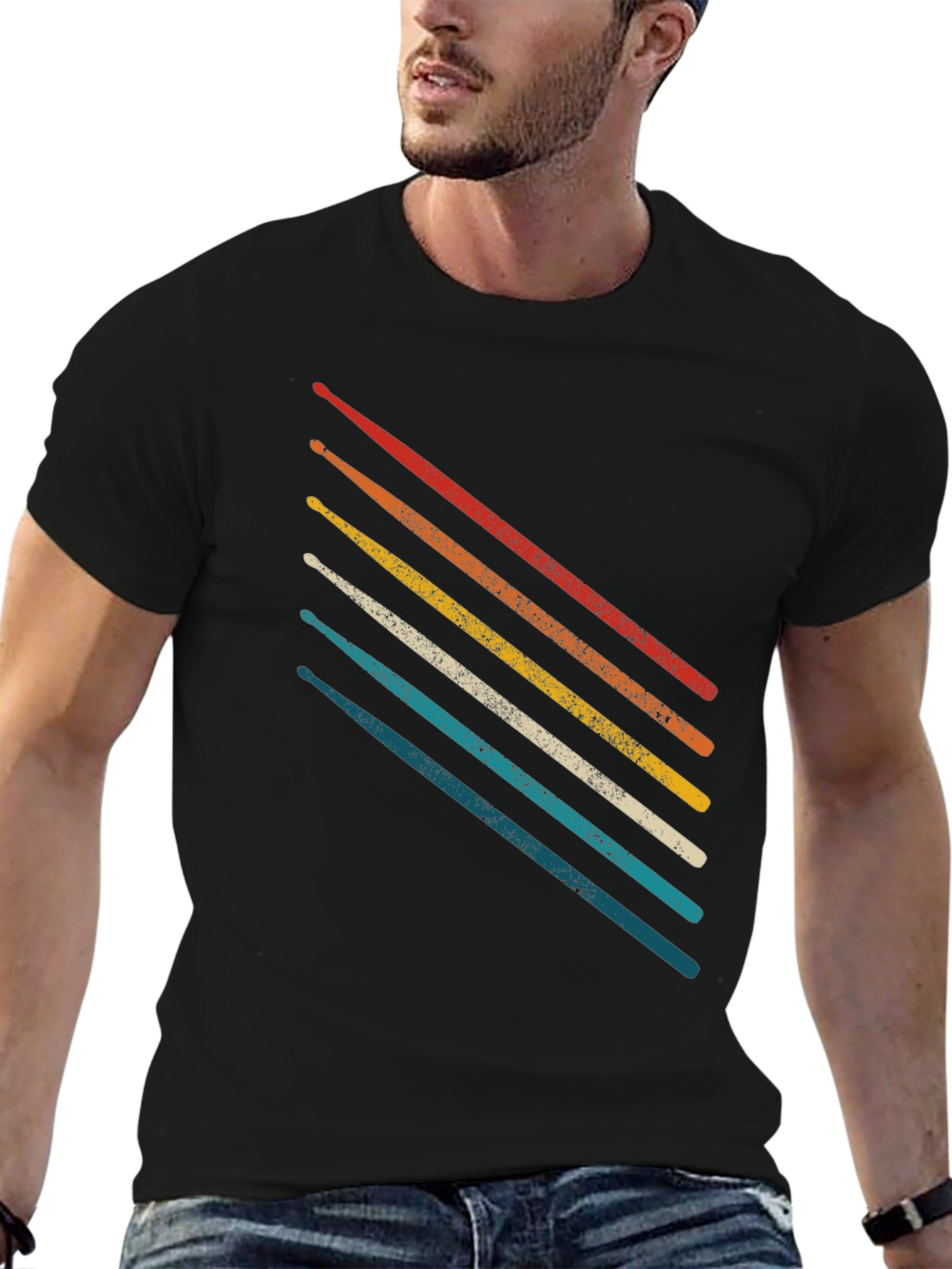 Retro Drum Sticks Graphic Tee - Musician Style