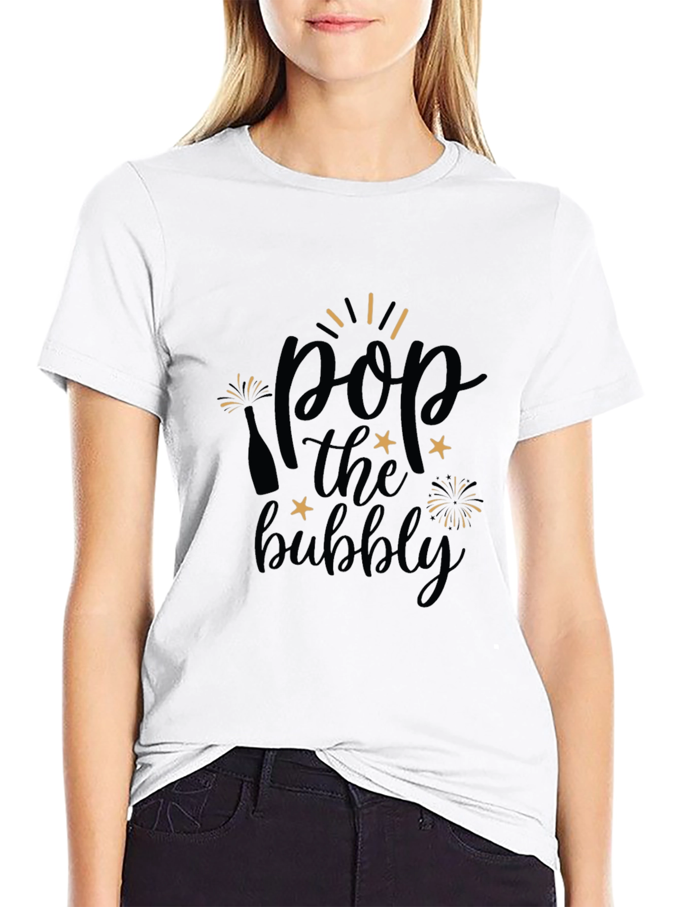 Pop the Bubbly Graphic Tee - Black Cotton T-Shirt