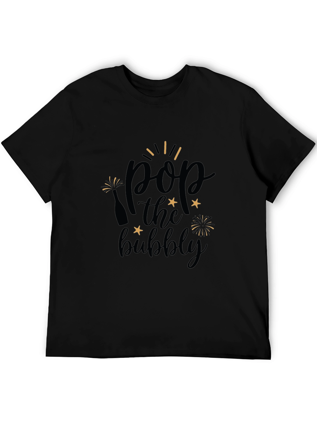 Pop the Bubbly Graphic Tee - Black Cotton T-Shirt