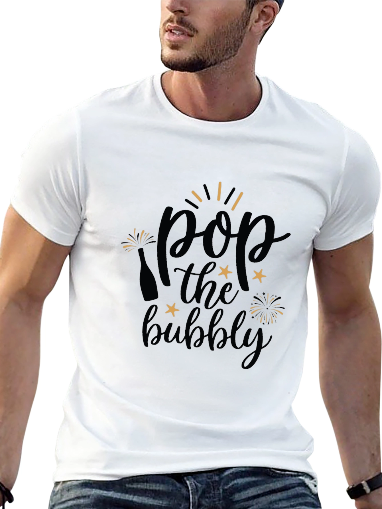 Pop the Bubbly Graphic Tee - Black Cotton T-Shirt