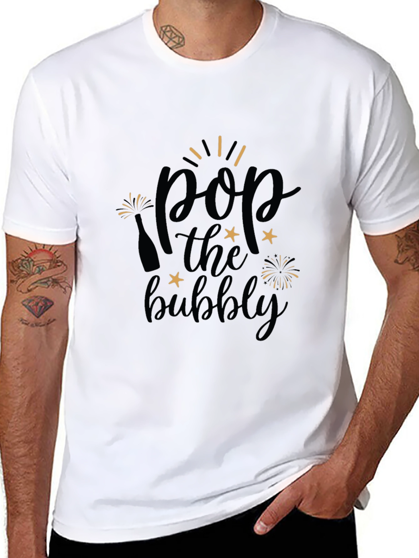 Pop the Bubbly Graphic Tee - Black Cotton T-Shirt