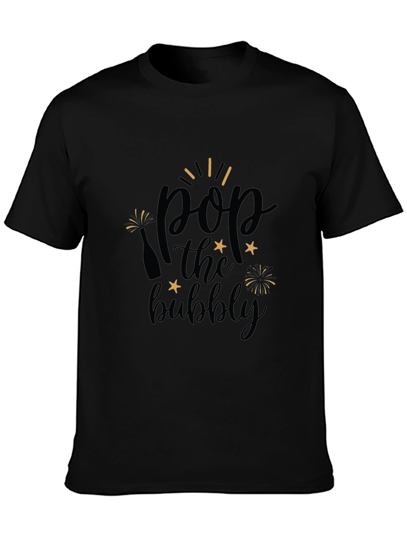 Pop the Bubbly Graphic Tee - Black Cotton T-Shirt