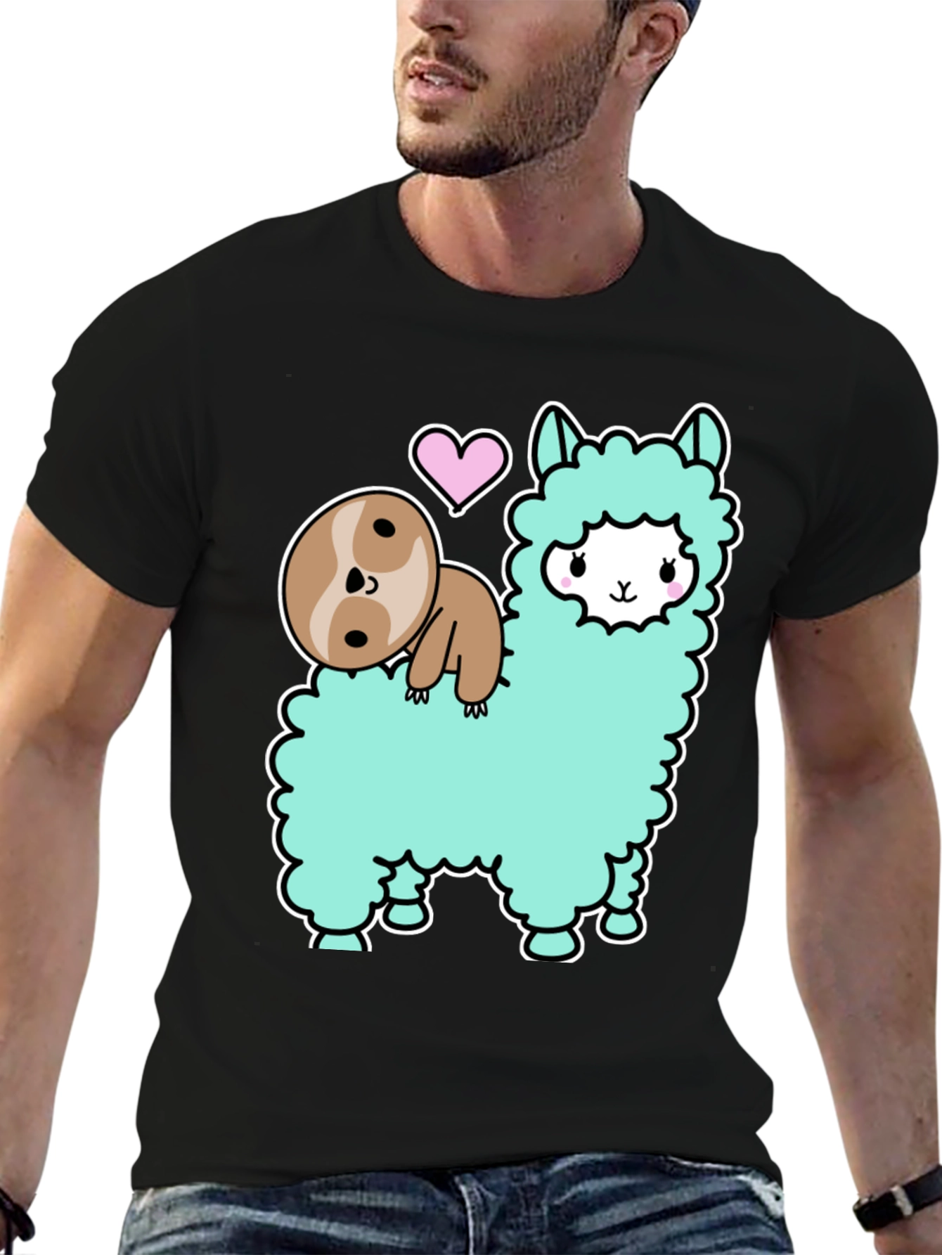 Cute Sloth and Llama Graphic T-Shirt