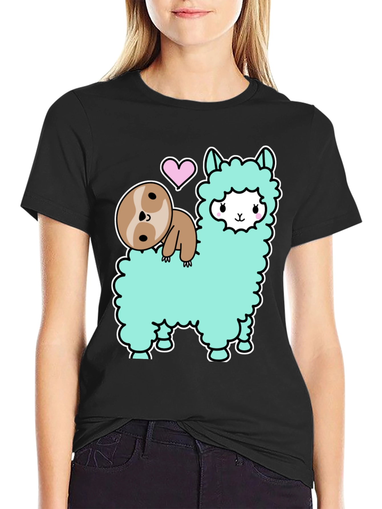 Cute Sloth and Llama Graphic T-Shirt