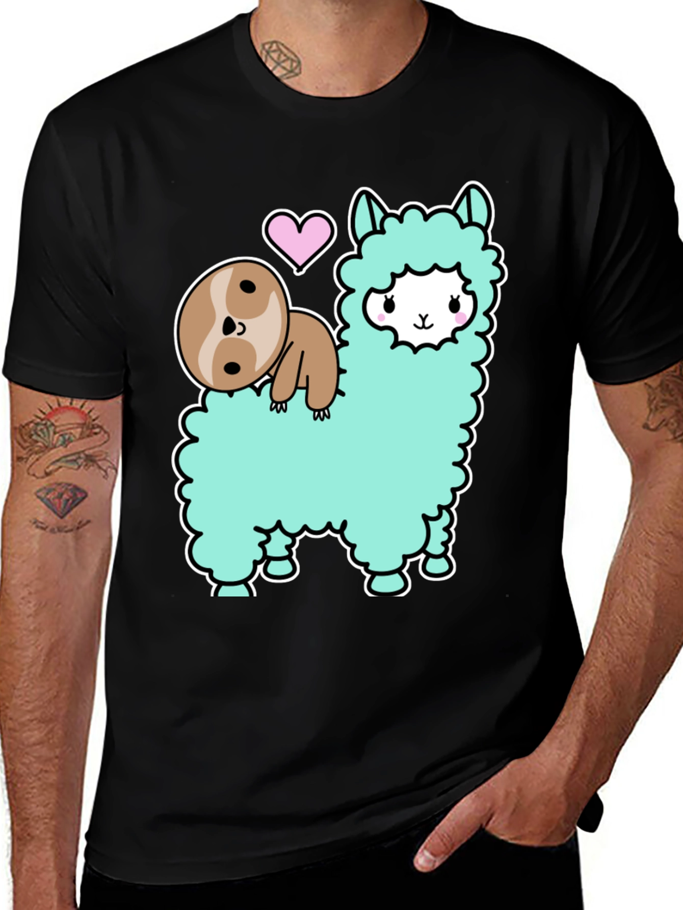Cute Sloth and Llama Graphic T-Shirt