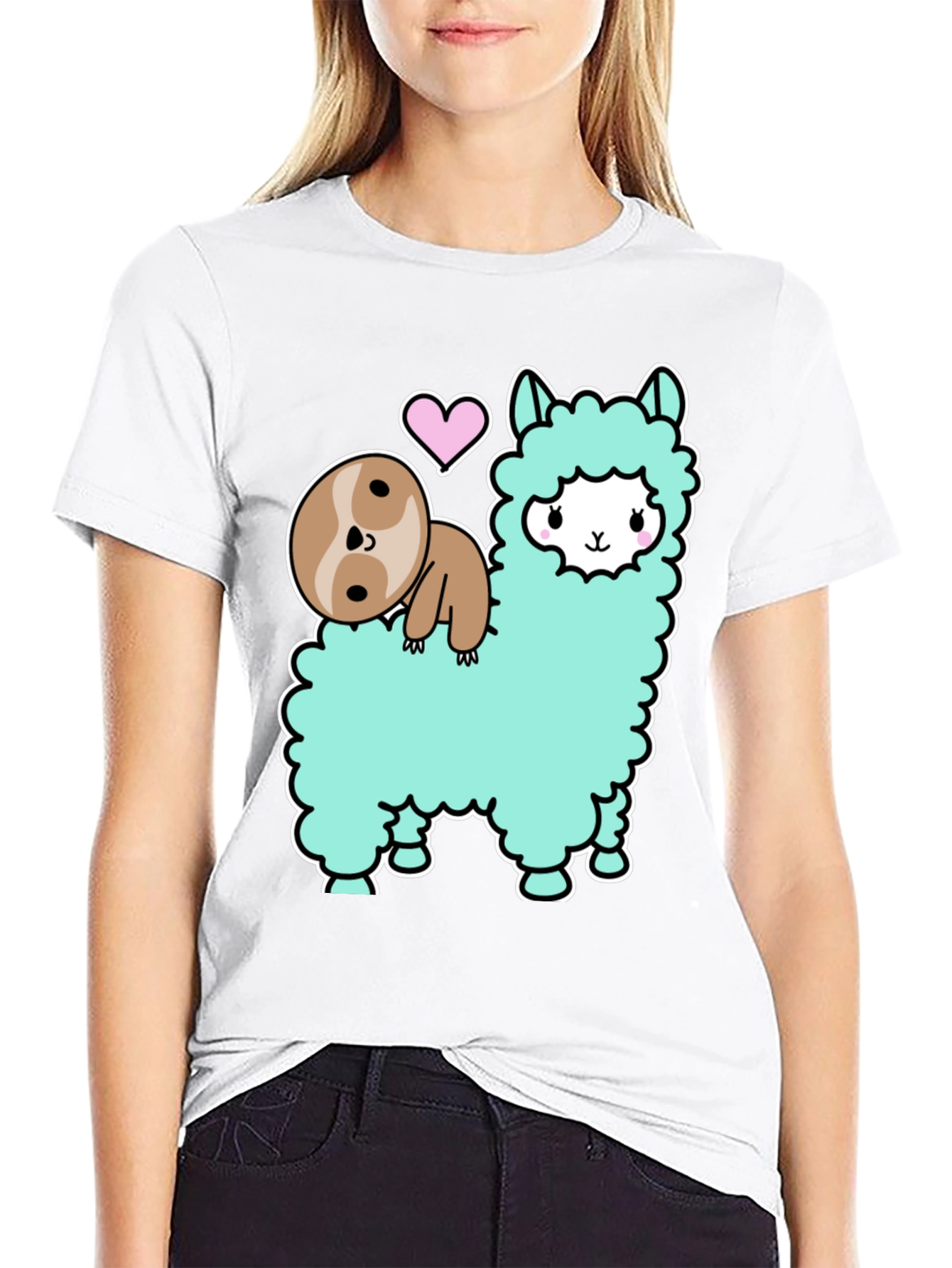 Cute Sloth and Llama Graphic T-Shirt