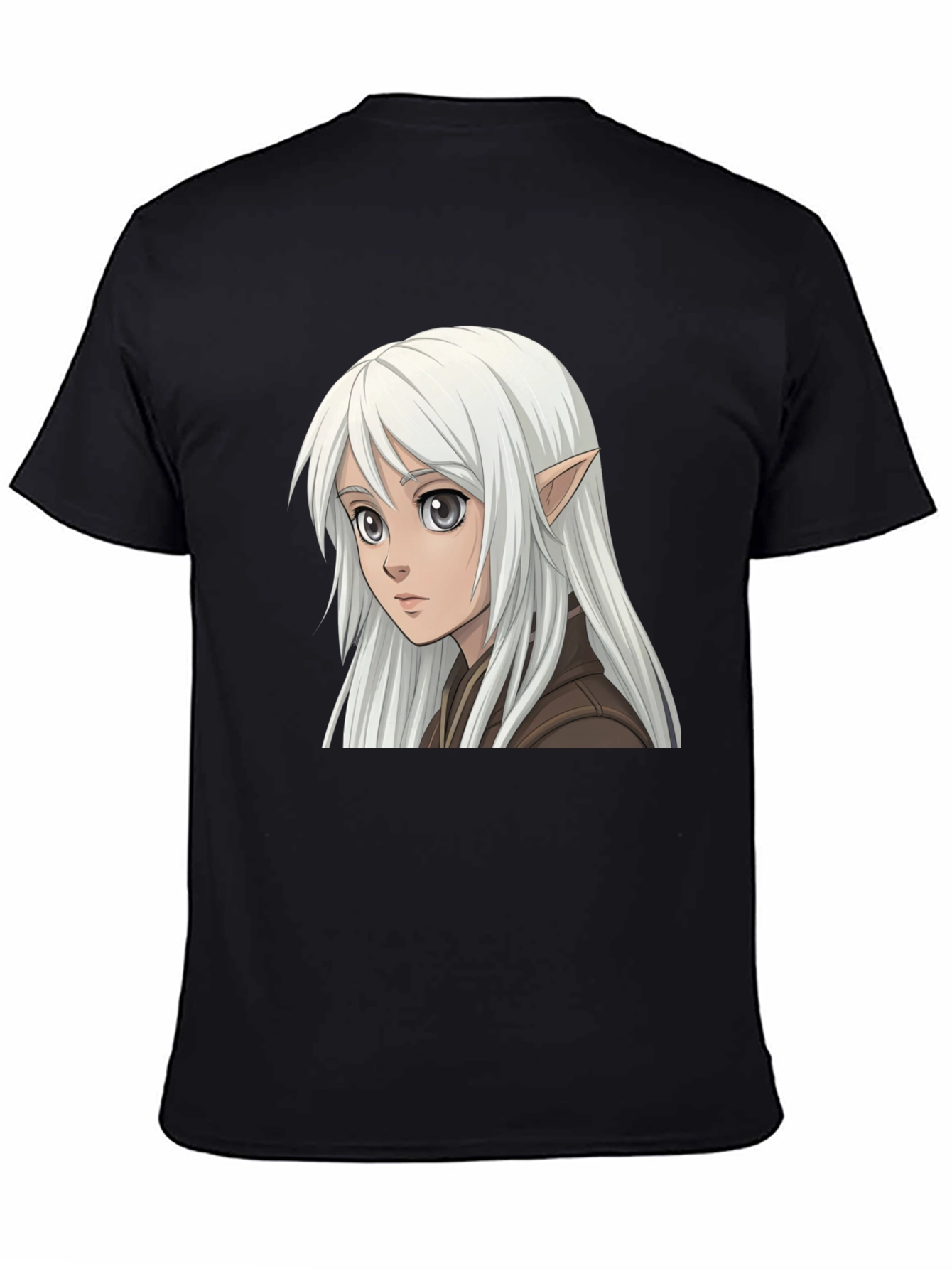 Anime Elf Graphic Tee - Stylish Black T-Shirt