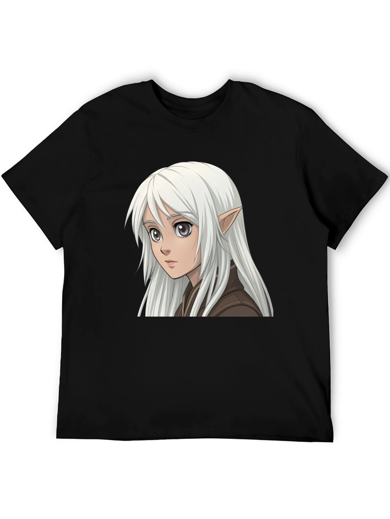 Anime Elf Graphic Tee - Stylish Black T-Shirt