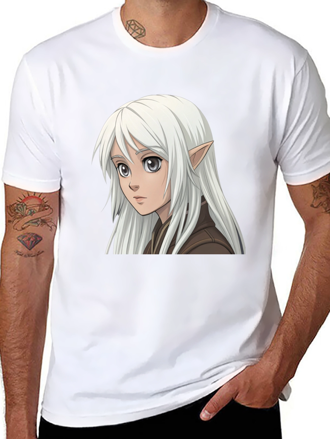Anime Elf Graphic Tee - Stylish Black T-Shirt