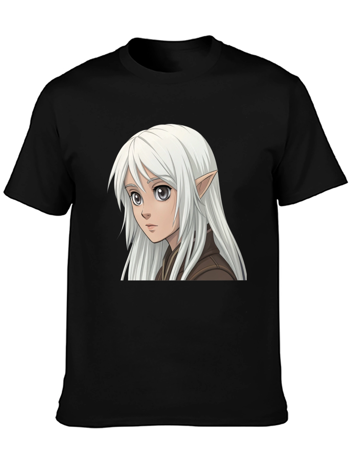 Anime Elf Graphic Tee - Stylish Black T-Shirt