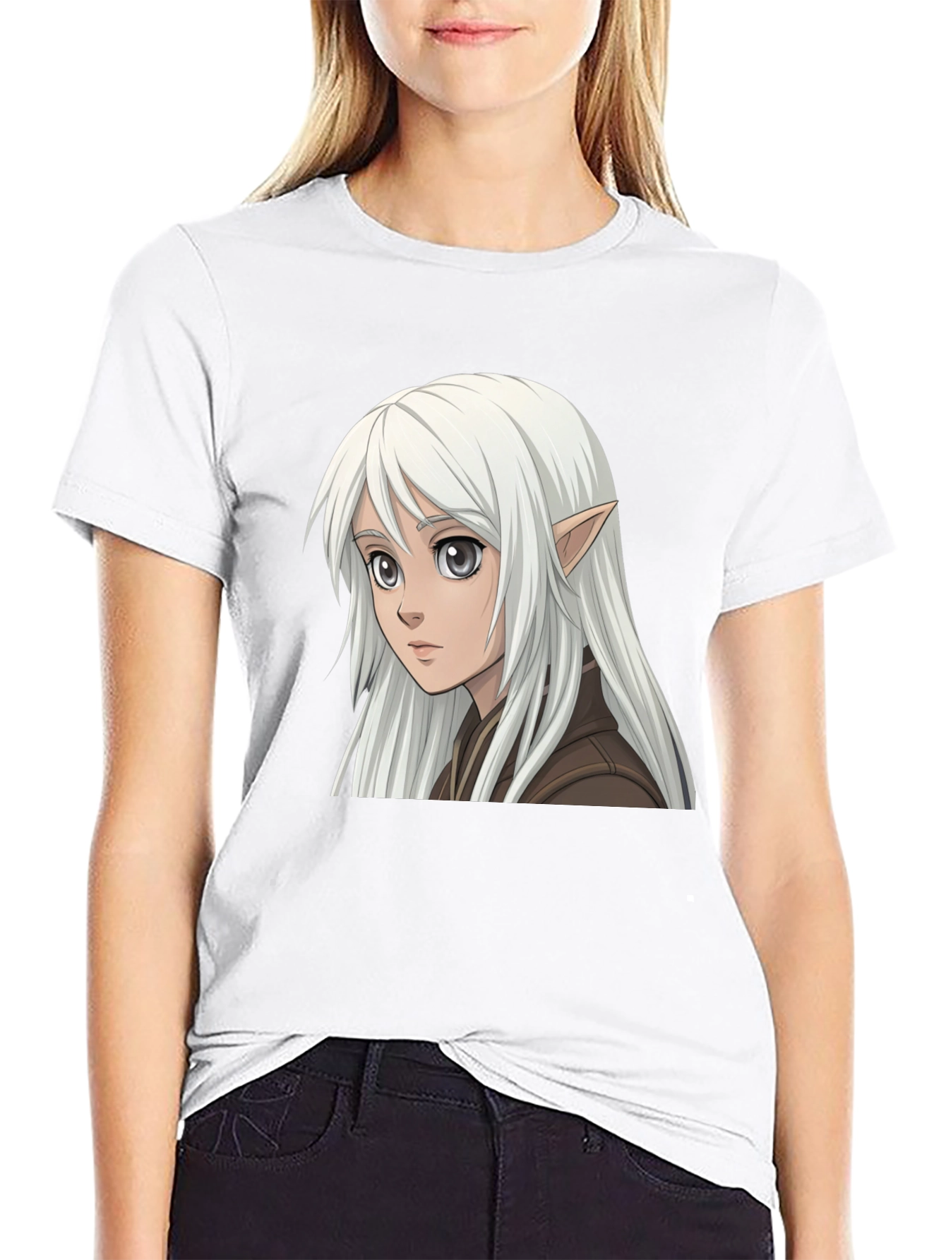 Anime Elf Graphic Tee - Stylish Black T-Shirt