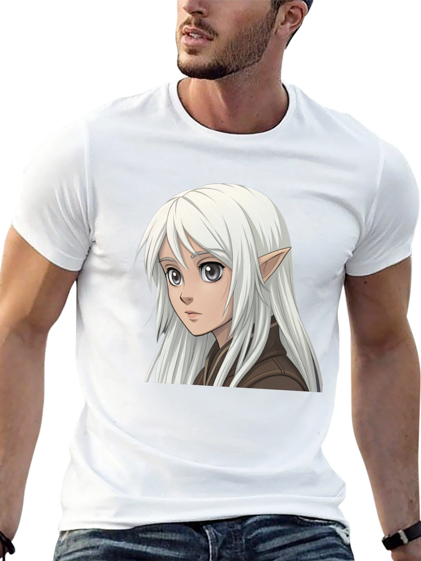 Anime Elf Graphic Tee - Stylish Black T-Shirt