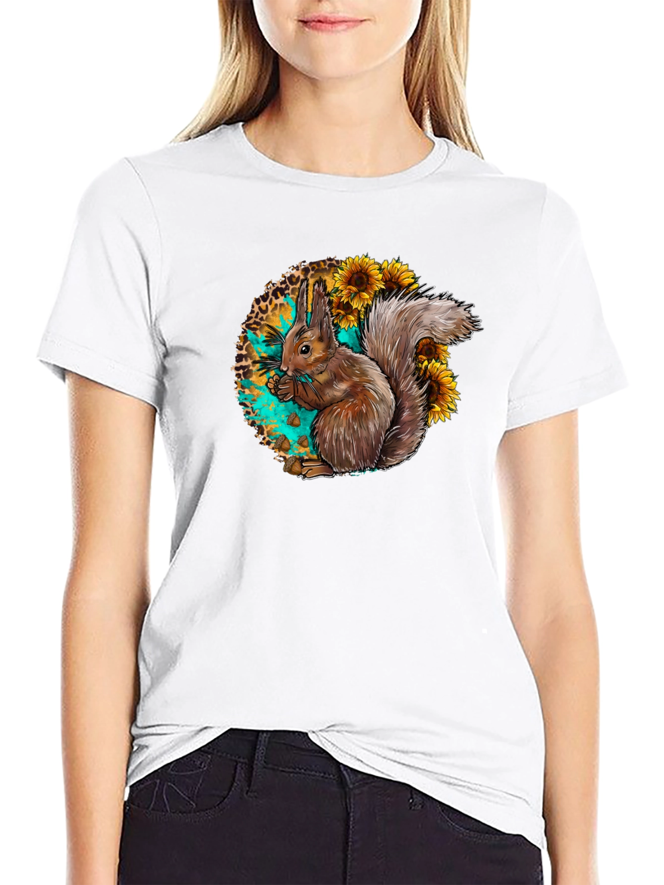 Squirrel & Sunflower Graphic Tee - Mens Black T-Shirt