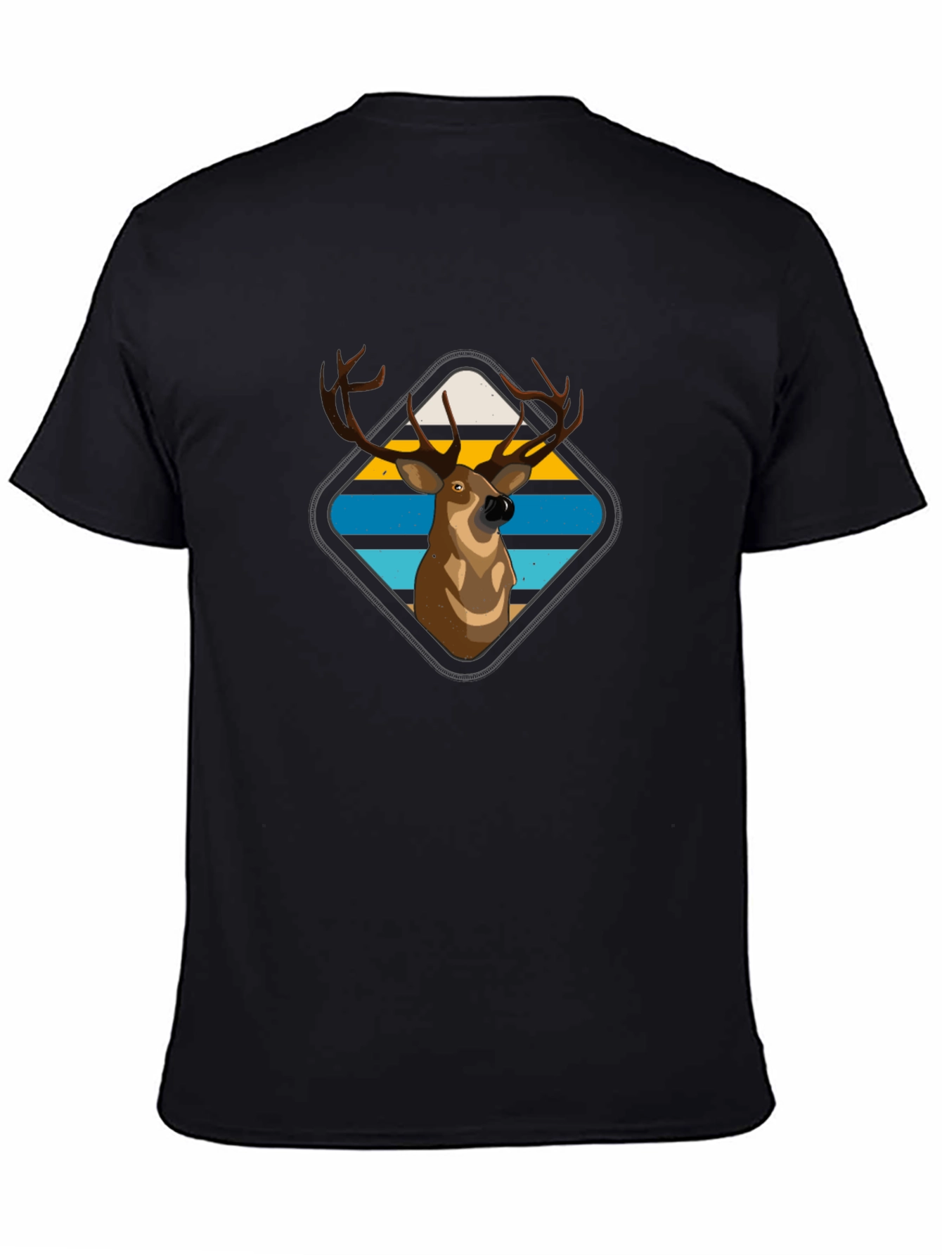 Deer Graphic Tee - Retro Striped Diamond Design