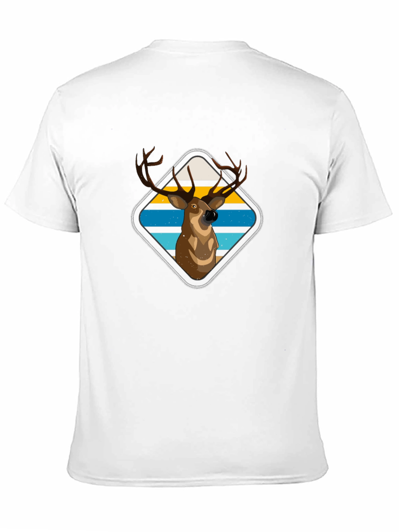 Deer Graphic Tee - Retro Striped Diamond Design