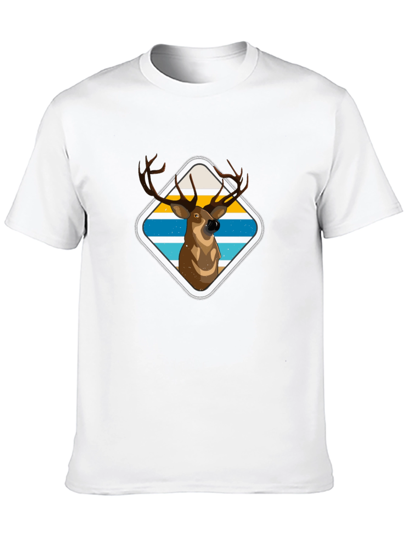 Deer Graphic Tee - Retro Striped Diamond Design