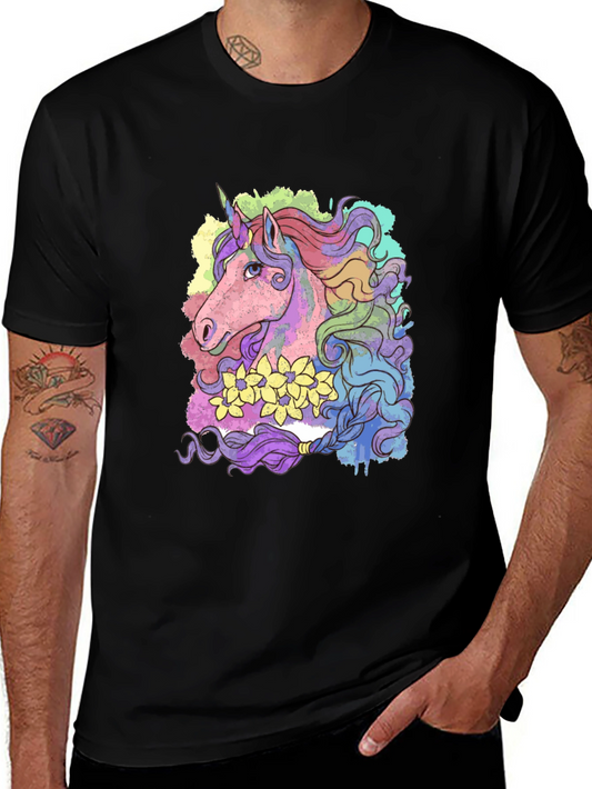 Unicorn Graphic Tee - Black Cotton Shirt