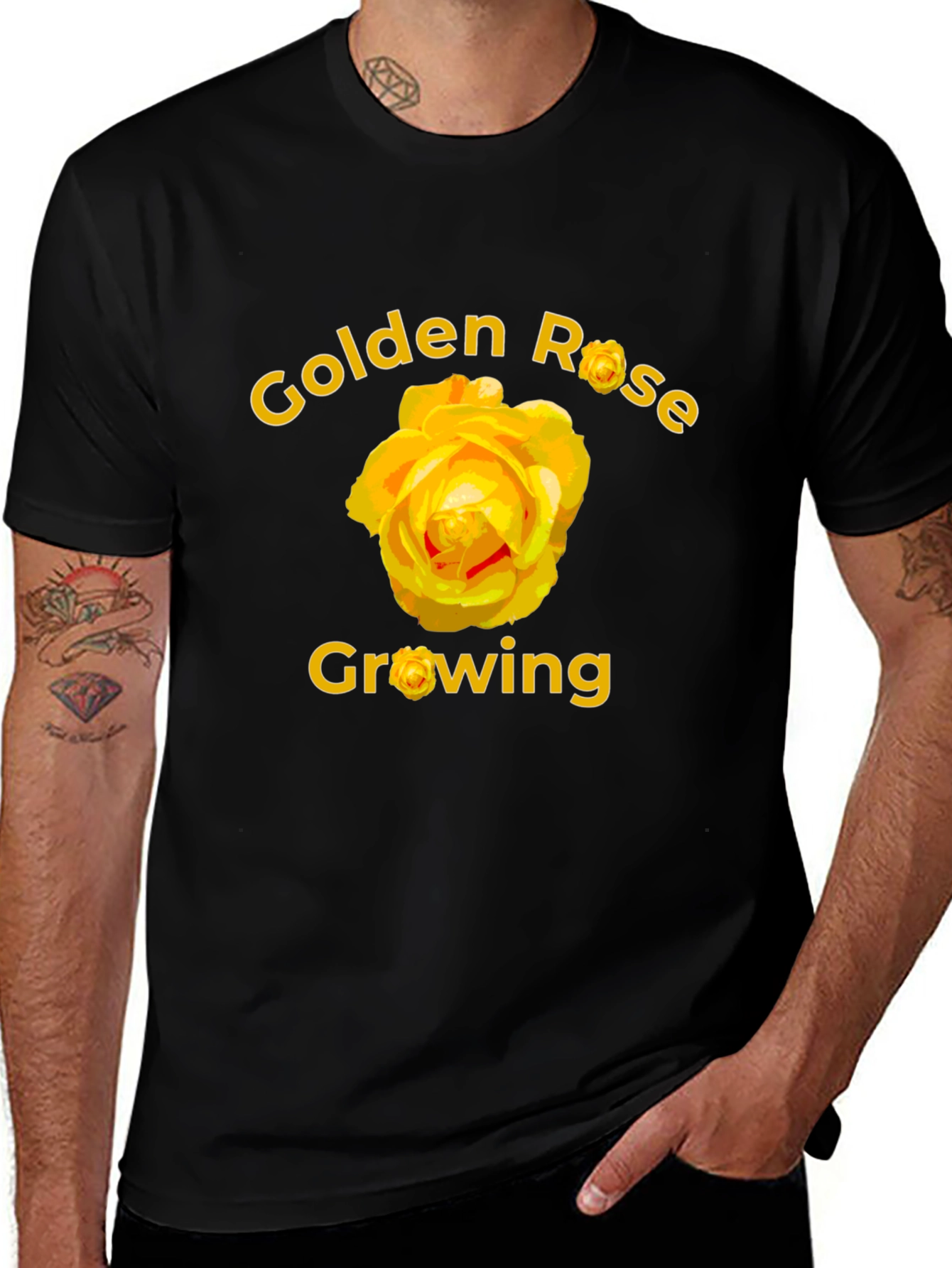 Golden Rose Growing Black T-Shirt