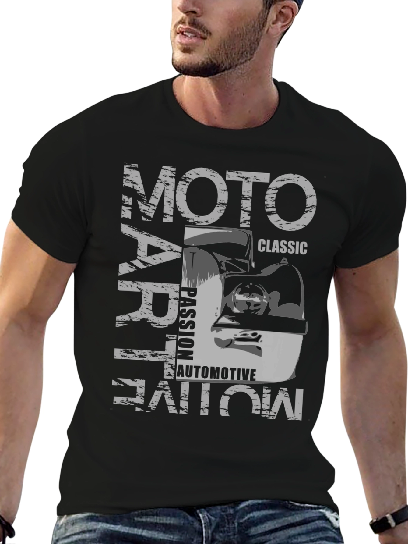Moto Art Classic Automotive Black Graphic T-Shirt