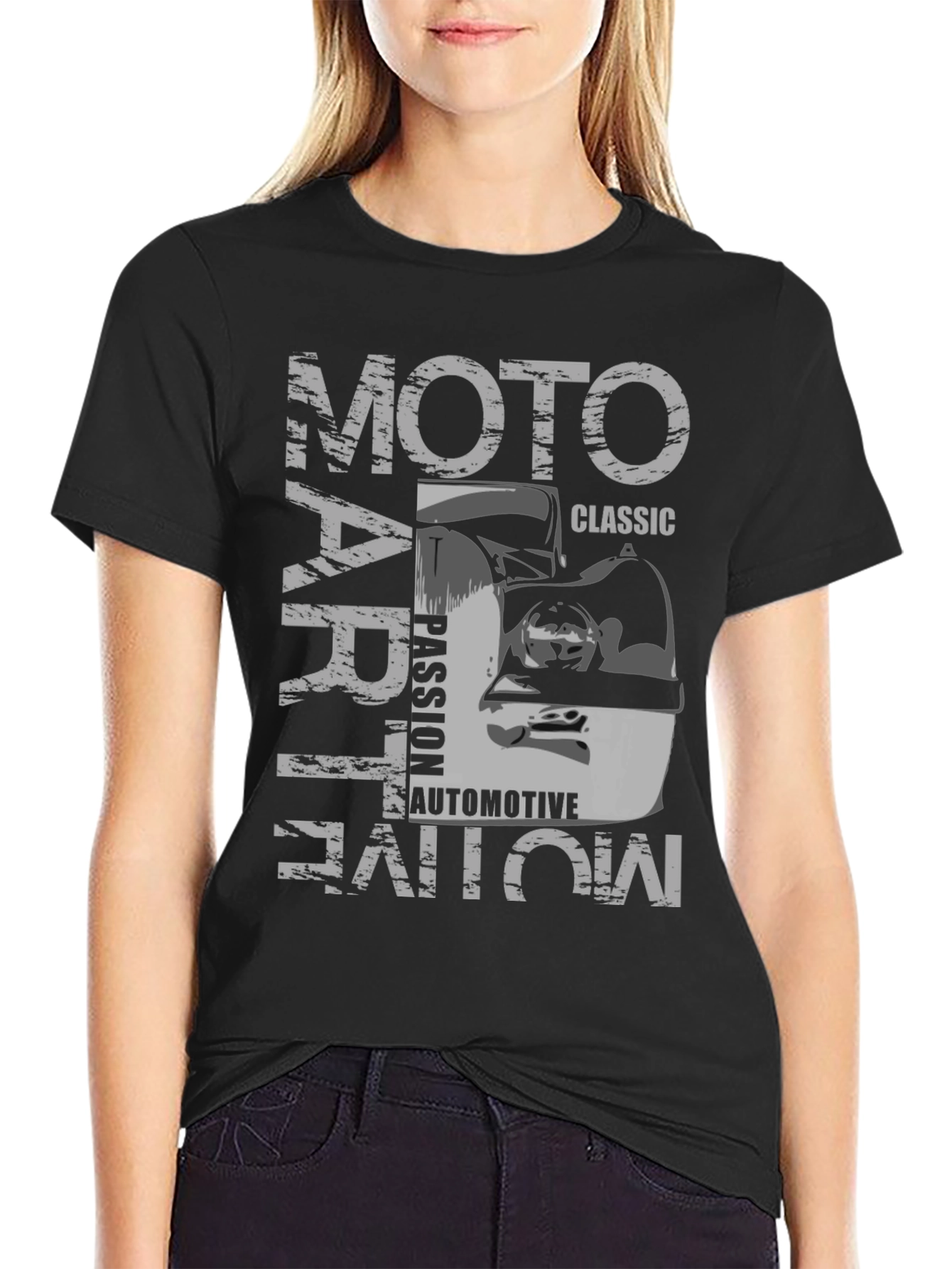 Moto Art Classic Automotive Black Graphic T-Shirt
