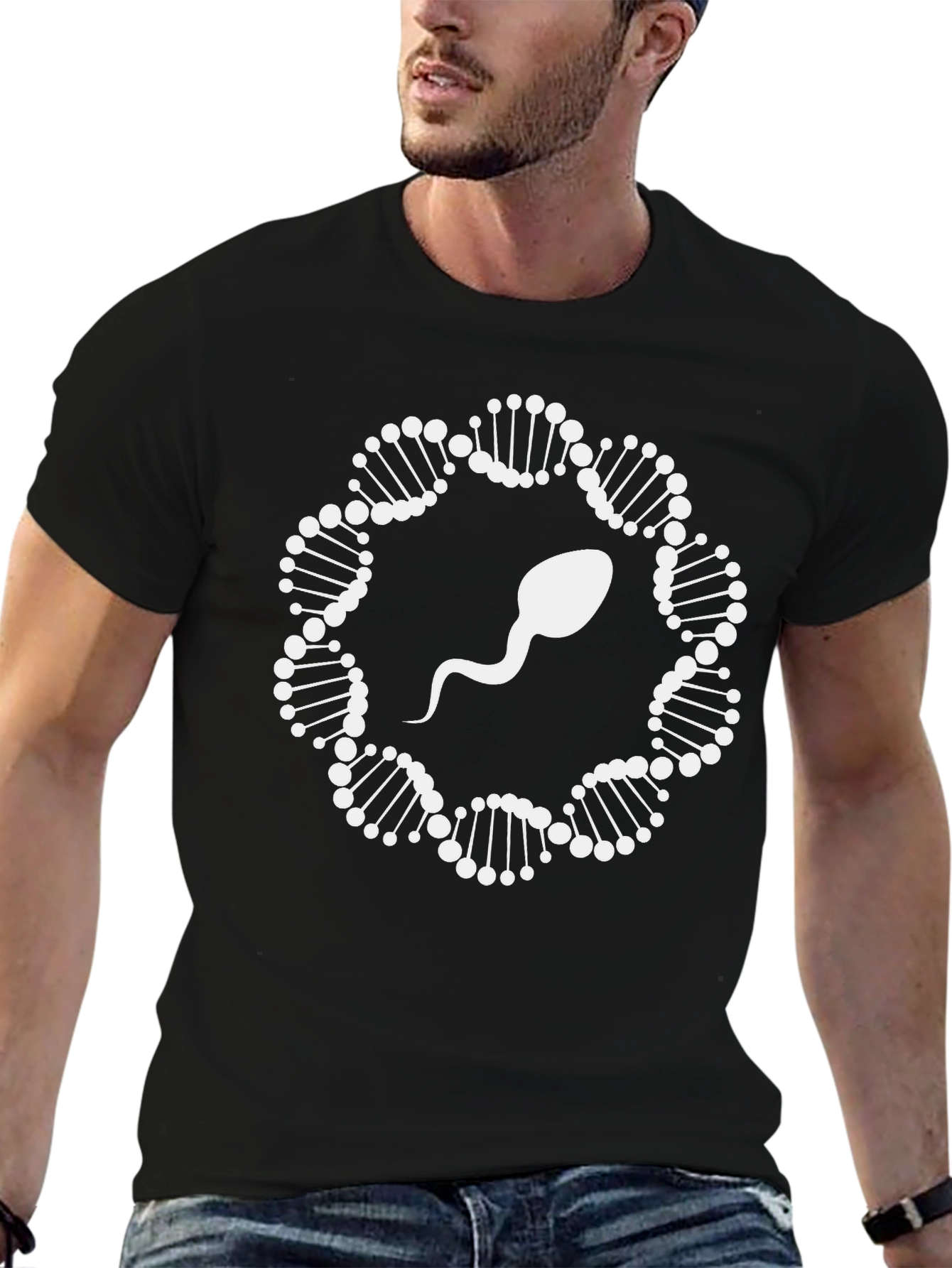 DNA Sperm Graphic Tee - Black Cotton T-Shirt