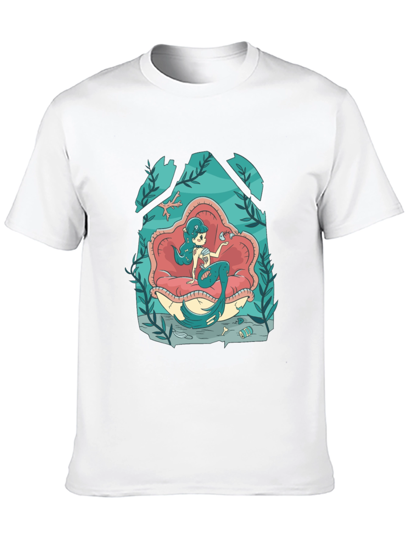 Mermaid on Clam Shell Black T-Shirt