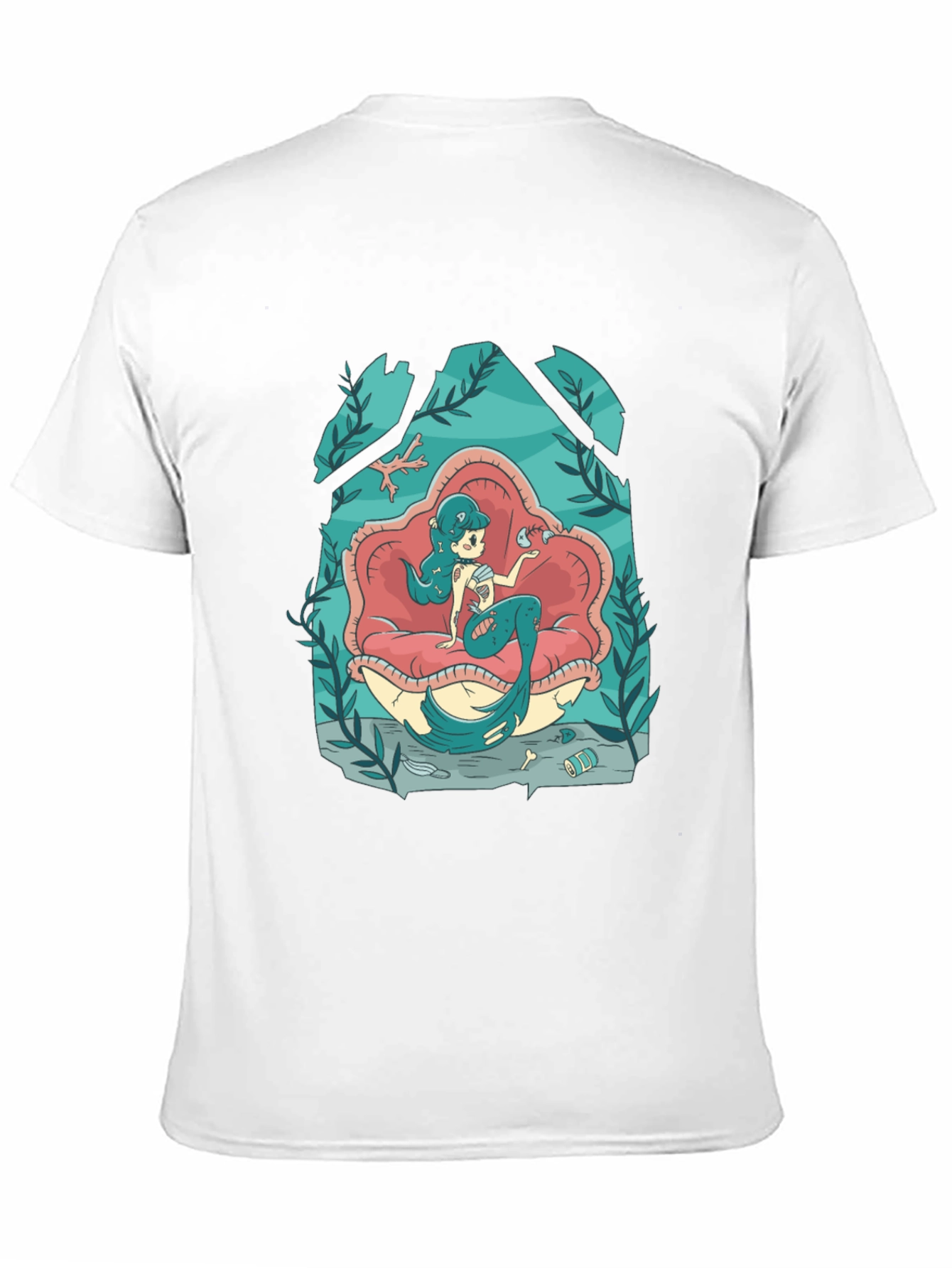 Mermaid on Clam Shell Black T-Shirt