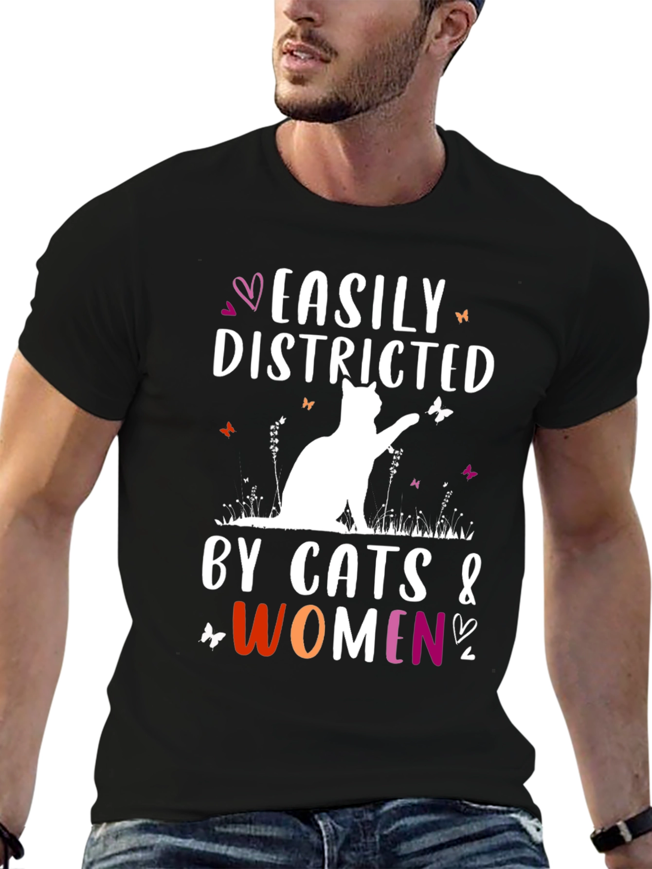 Easily Distracted by Cats and Women Graphic Tee