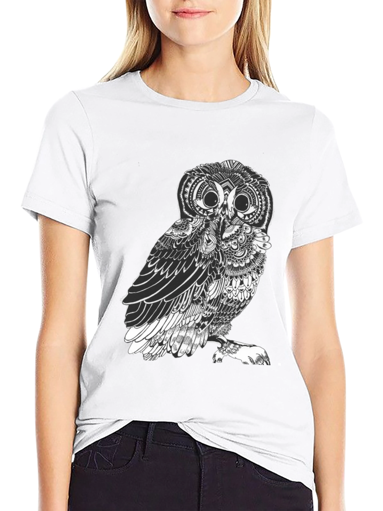 Mens Black Owl Graphic Tee - Unique Design