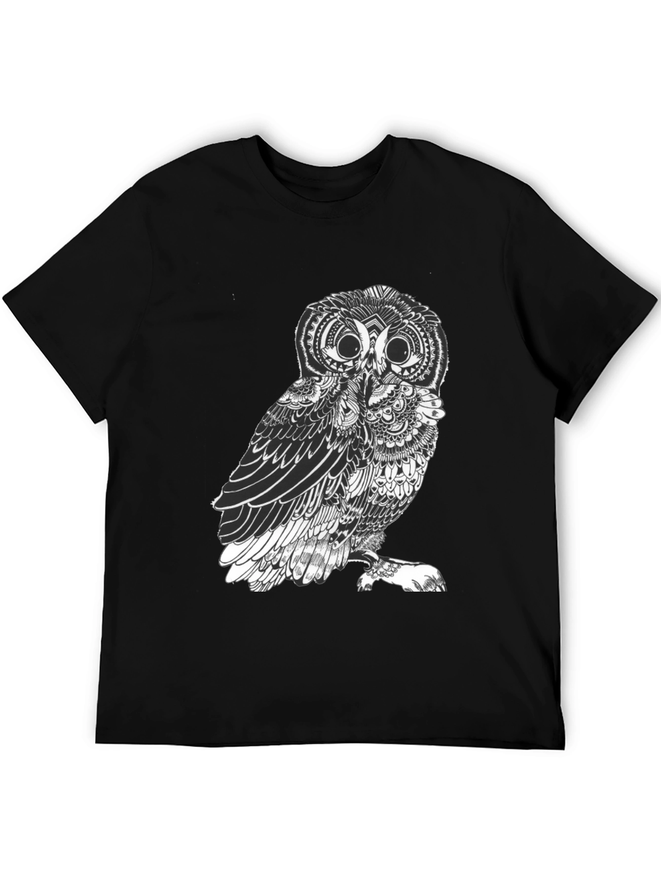Mens Black Owl Graphic Tee - Unique Design