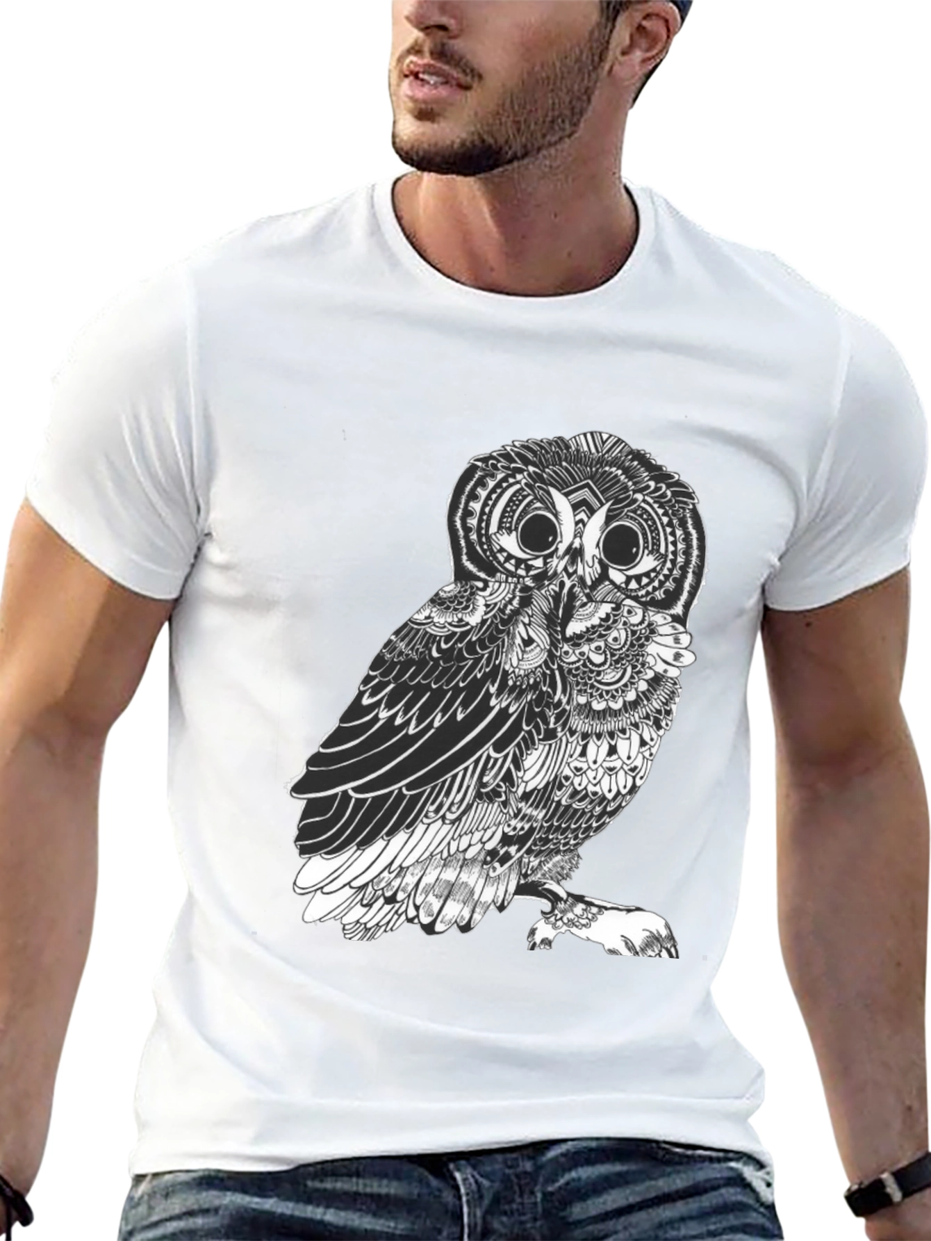 Mens Black Owl Graphic Tee - Unique Design