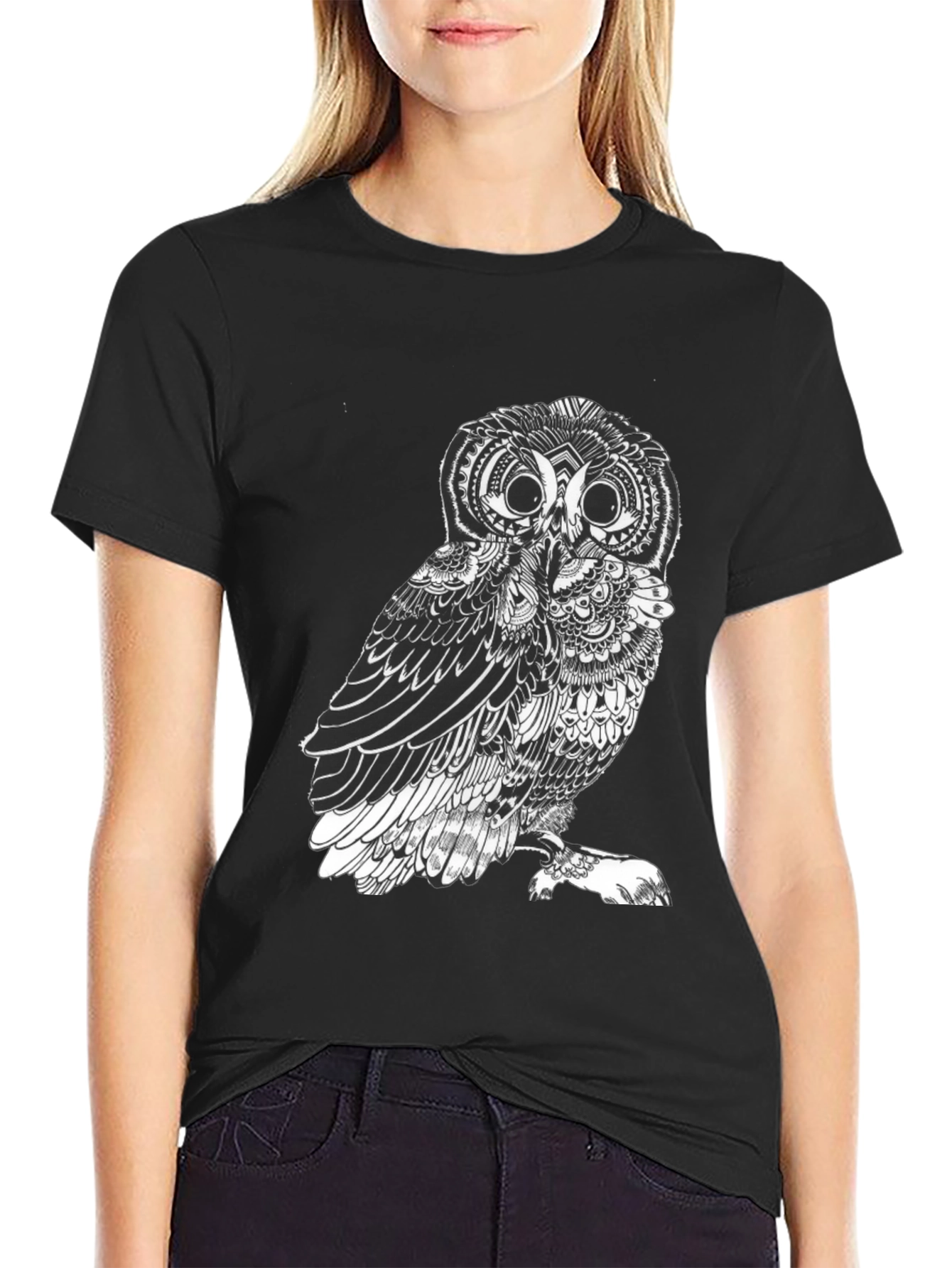 Mens Black Owl Graphic Tee - Unique Design