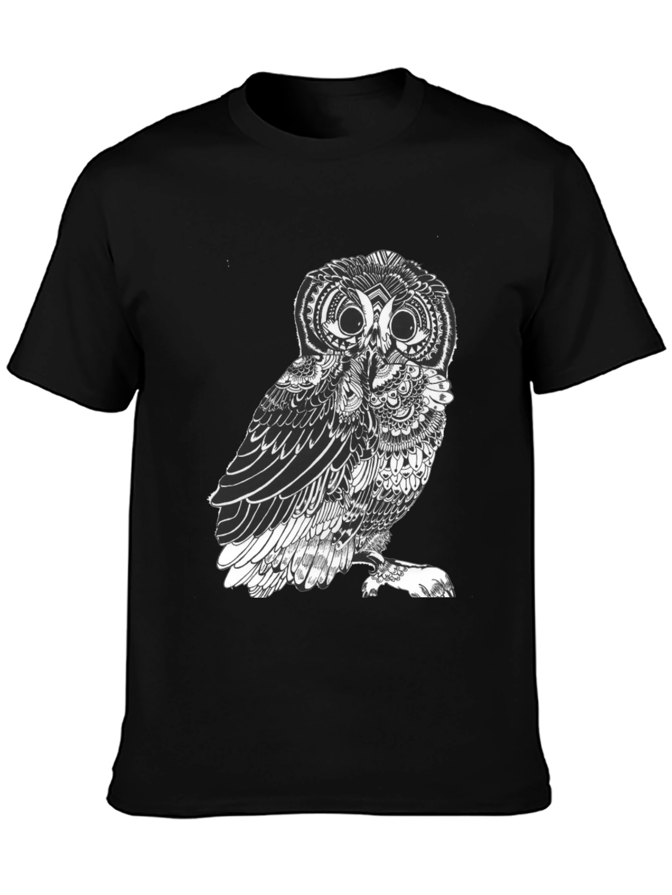 Mens Black Owl Graphic Tee - Unique Design