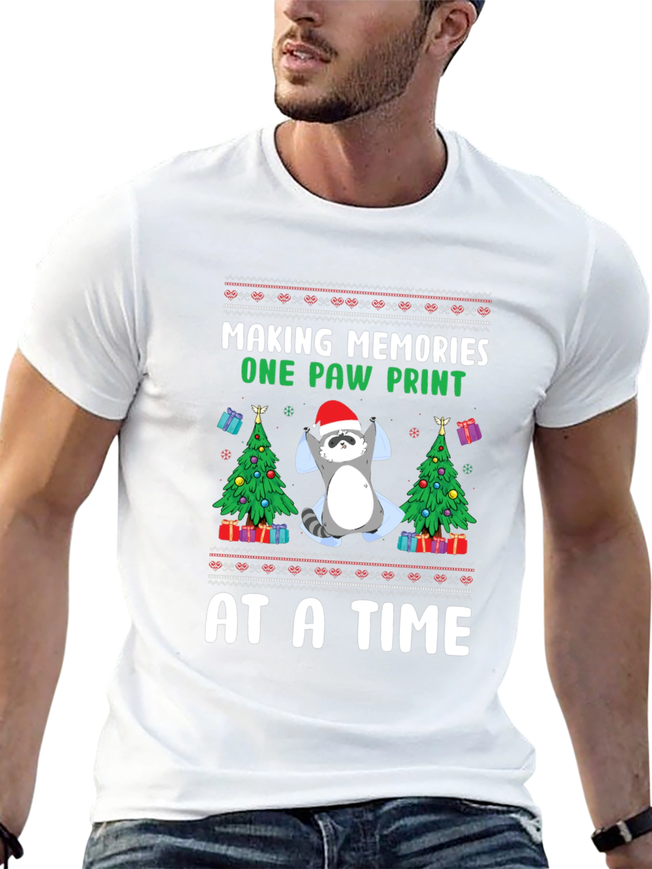 Christmas Raccoon Paw Print T-Shirt