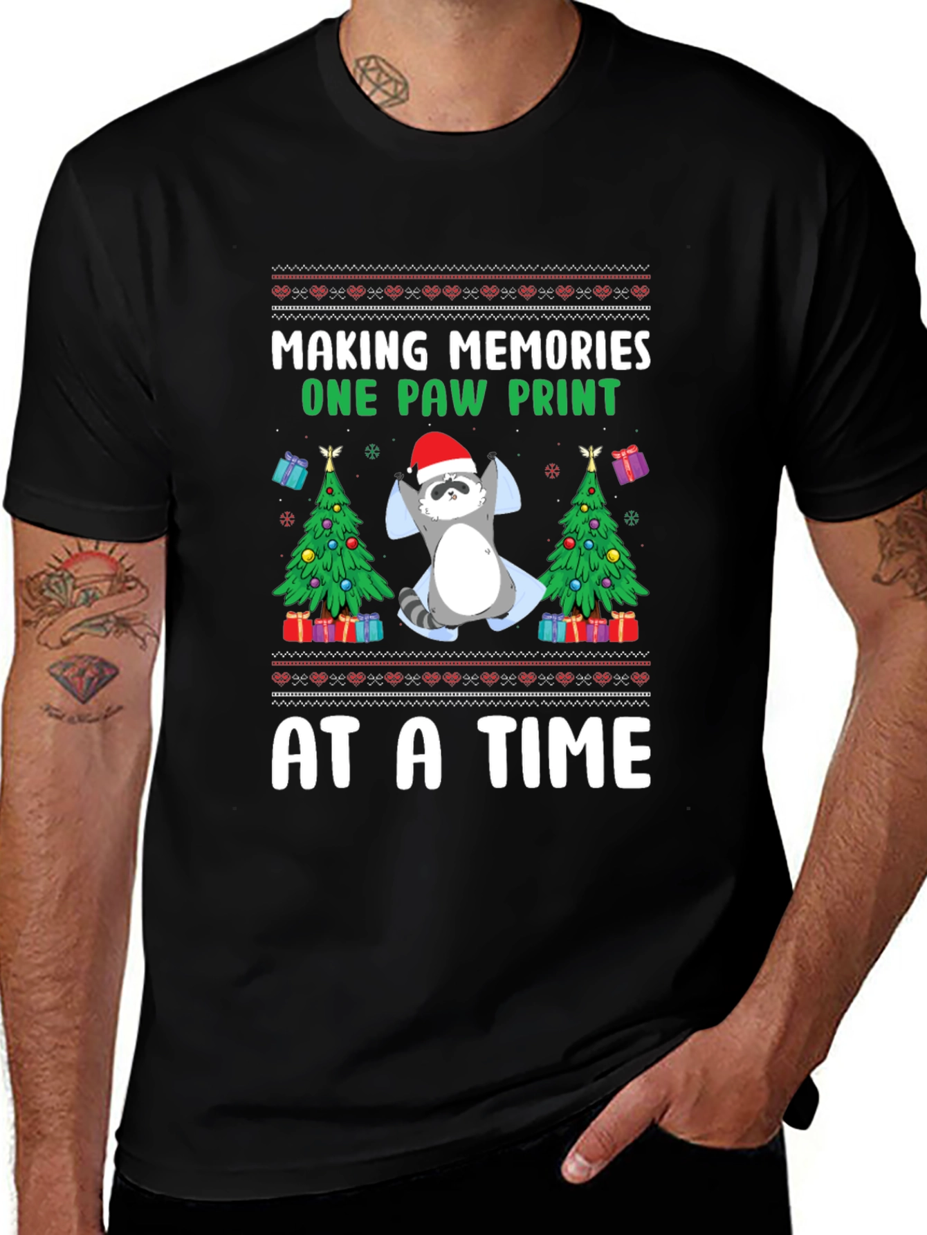 Christmas Raccoon Paw Print T-Shirt