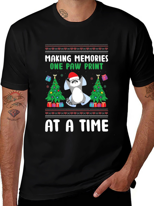 Christmas Raccoon Paw Print T-Shirt