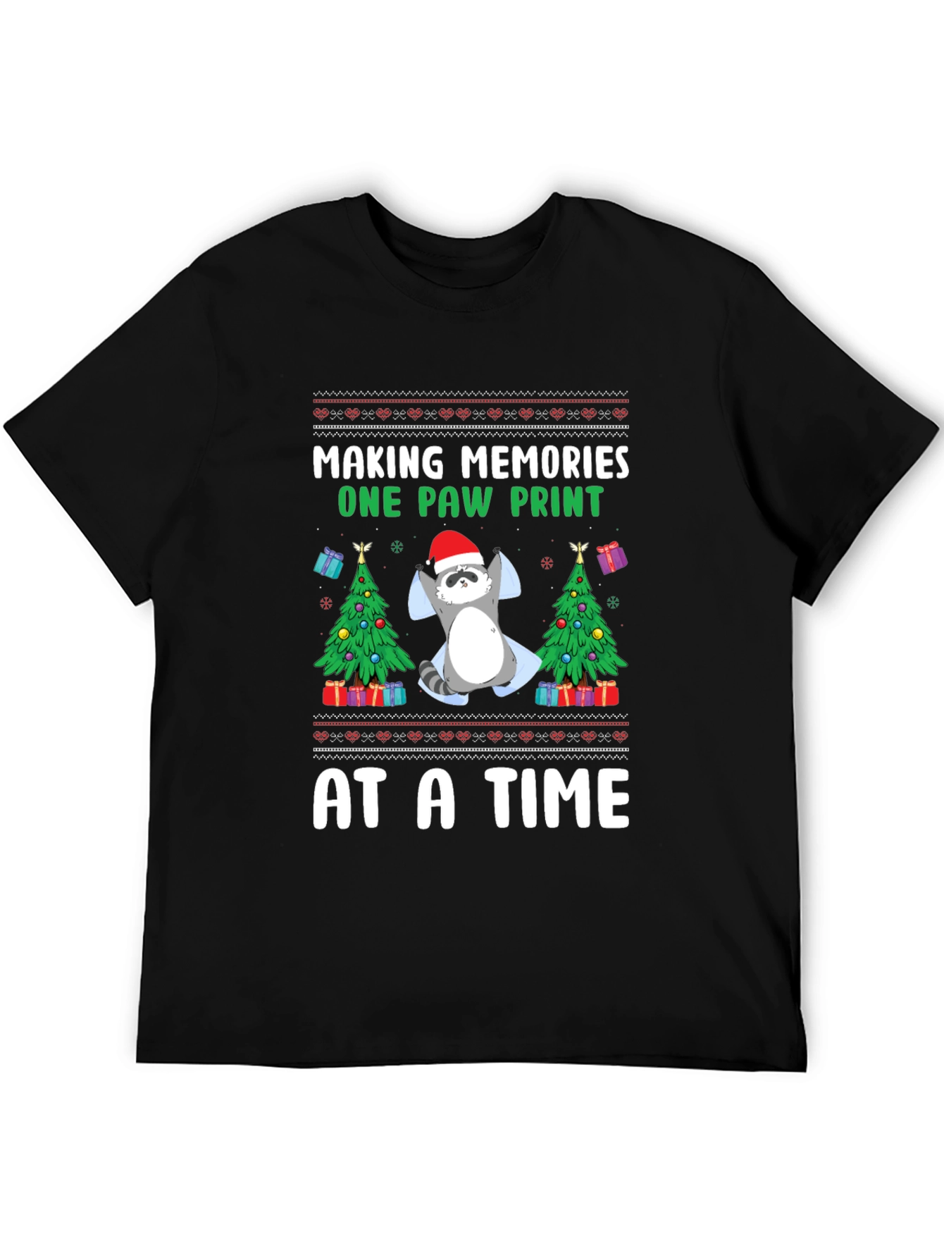 Christmas Raccoon Paw Print T-Shirt