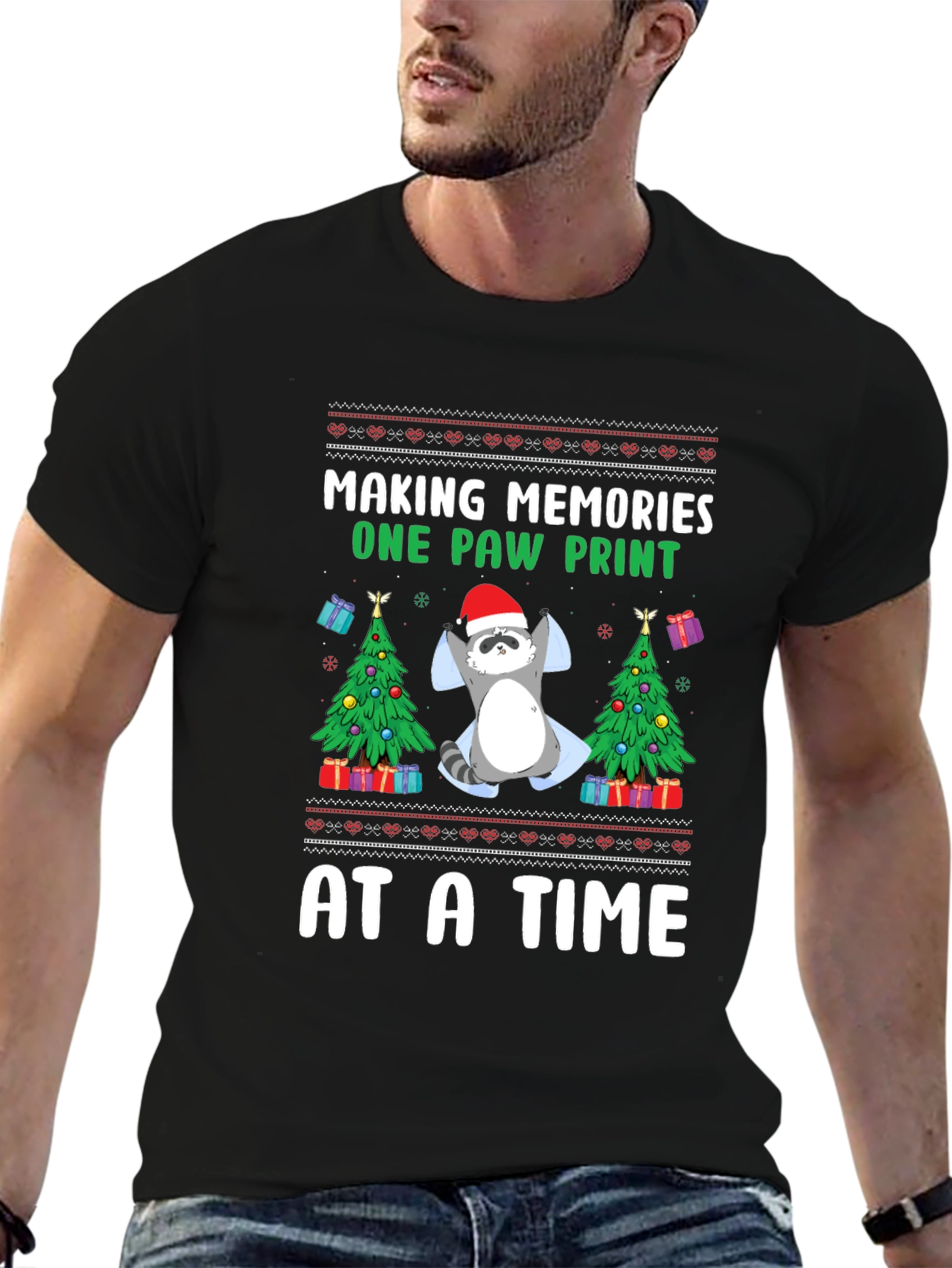Christmas Raccoon Paw Print T-Shirt