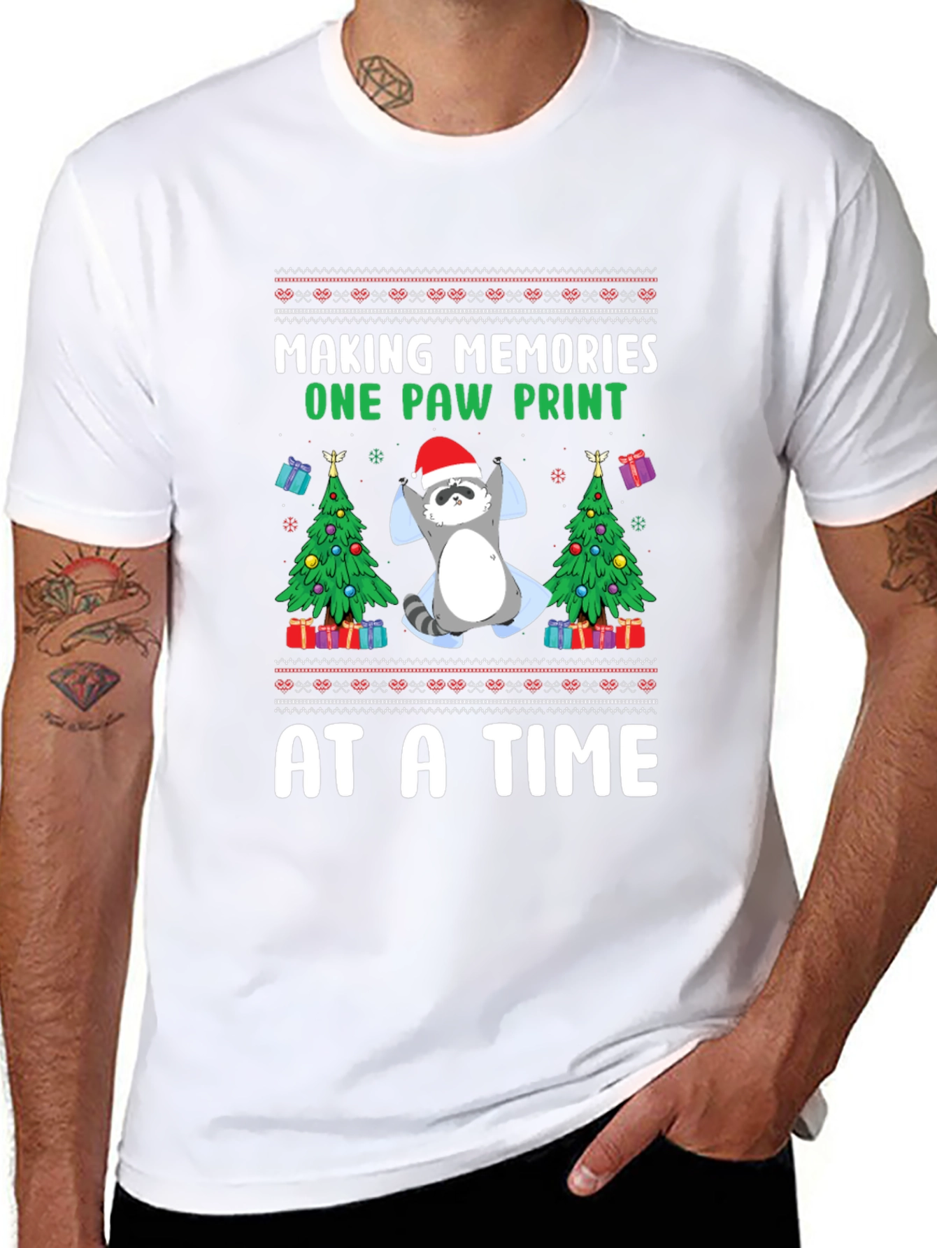 Christmas Raccoon Paw Print T-Shirt