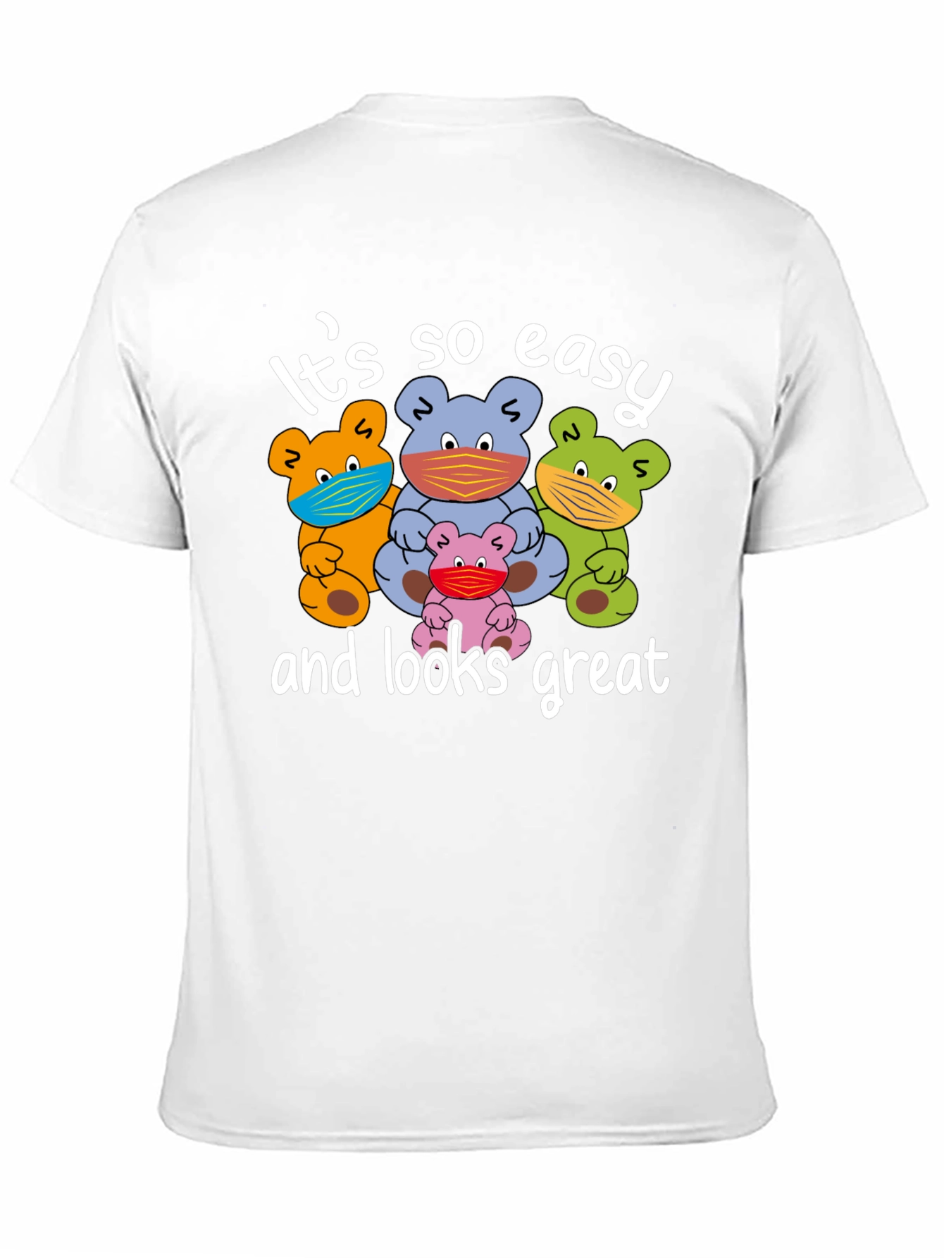 Funny Bear Family Face Mask Graphic Tee - Black