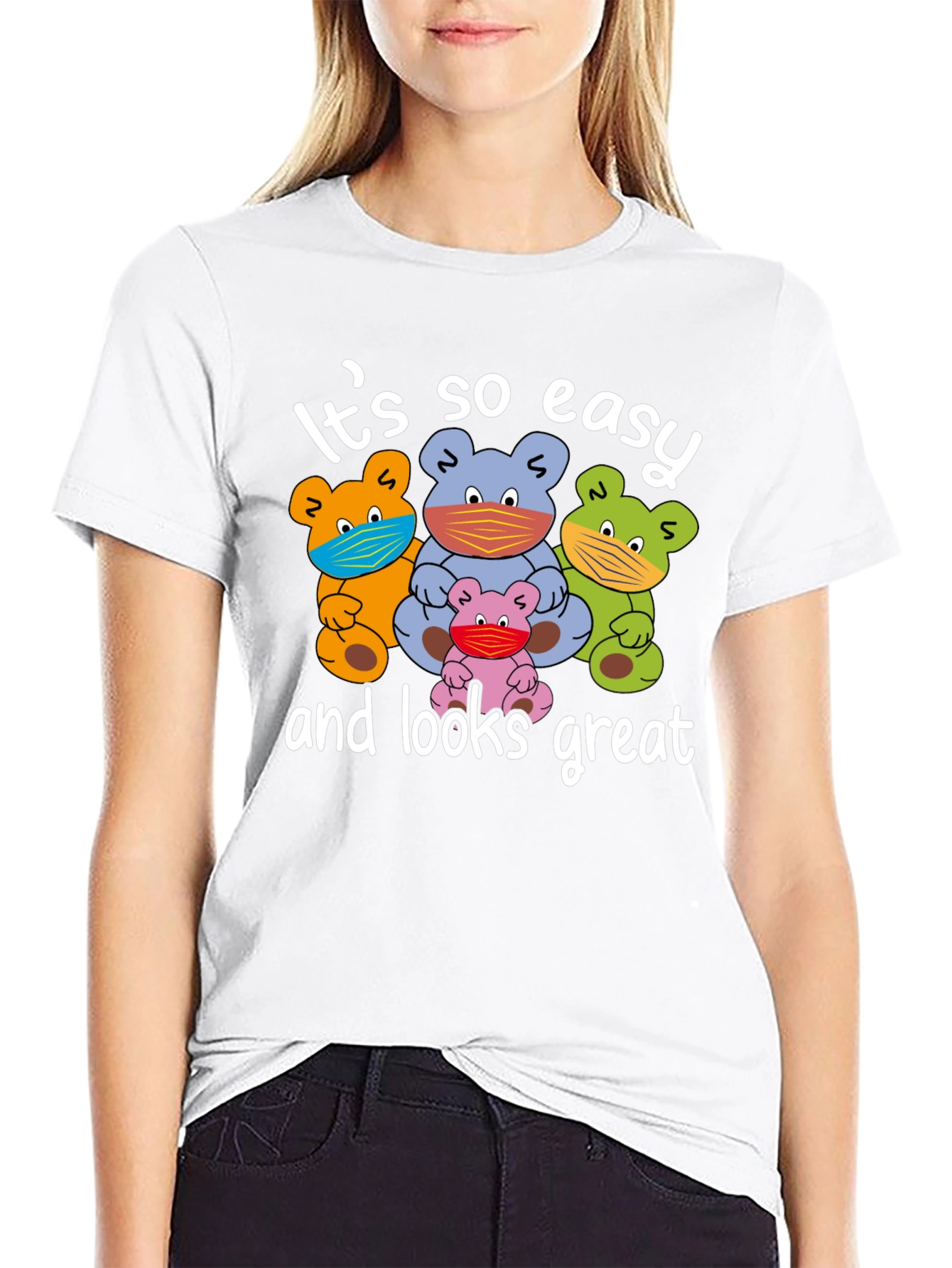 Funny Bear Family Face Mask Graphic Tee - Black