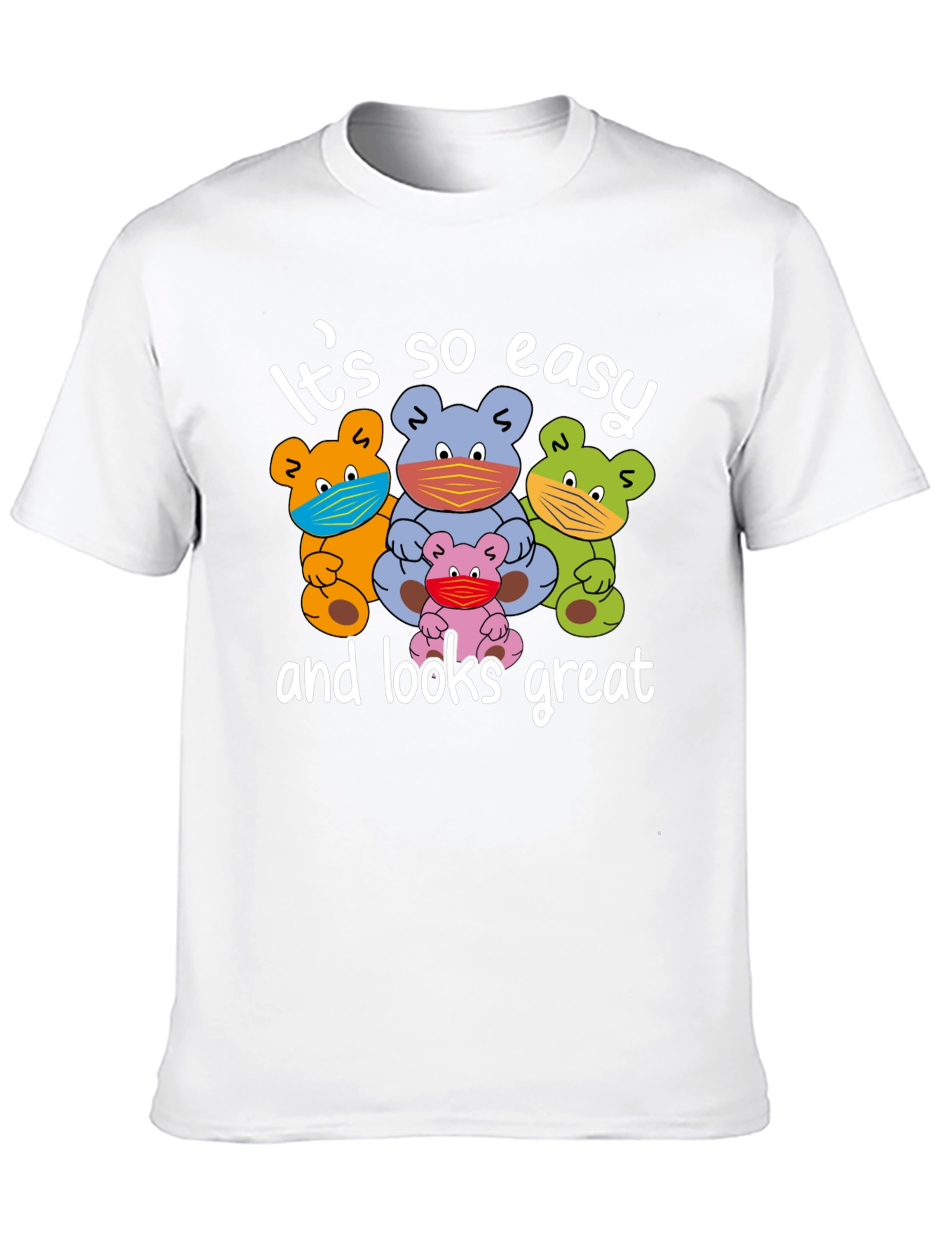 Funny Bear Family Face Mask Graphic Tee - Black