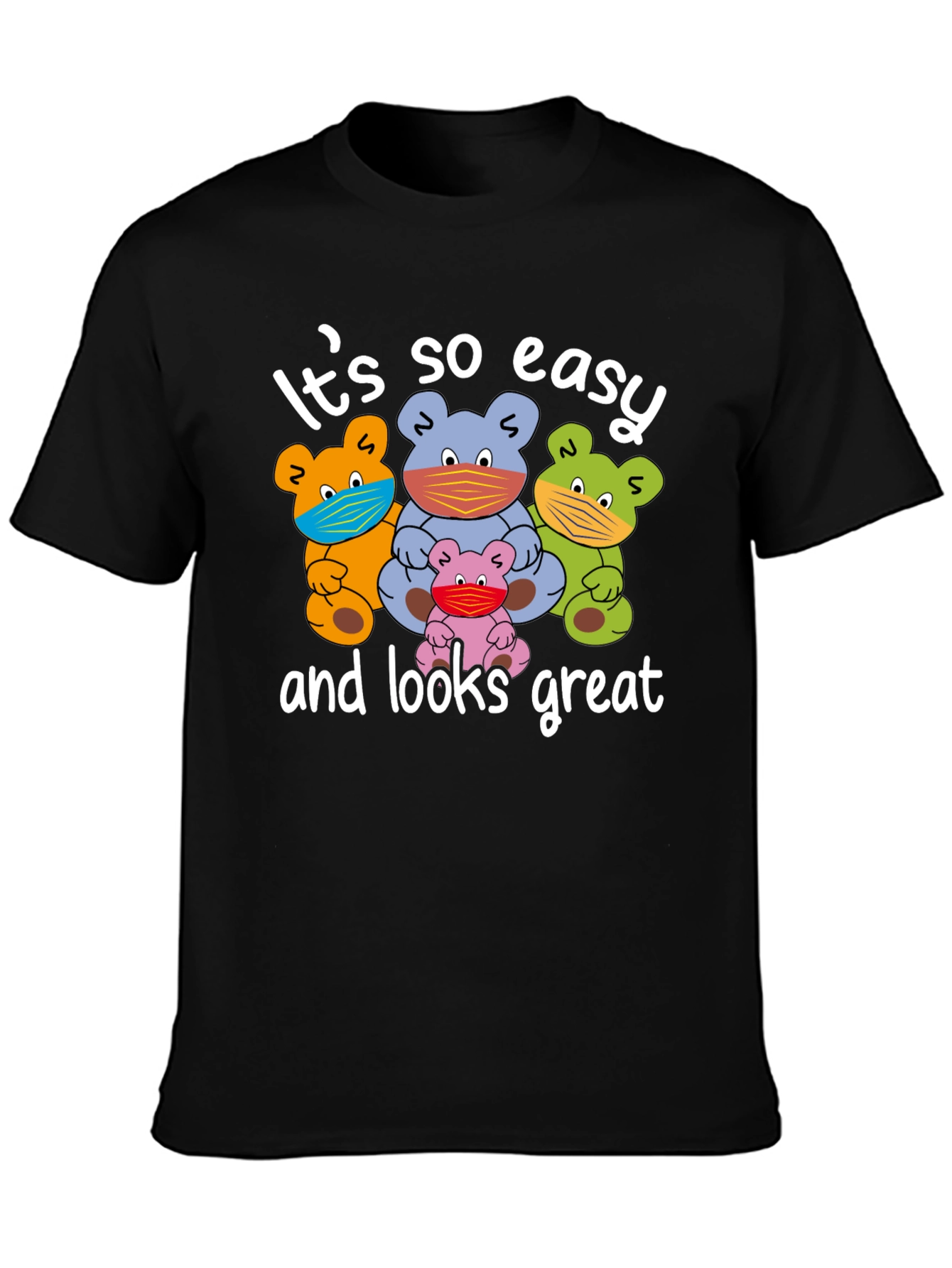 Funny Bear Family Face Mask Graphic Tee - Black