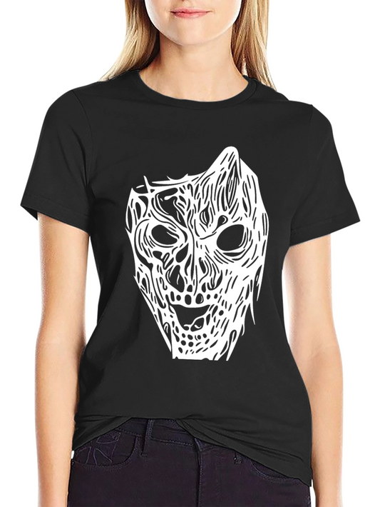 Horror Mask Graphic Tee - Black Cotton Shirt