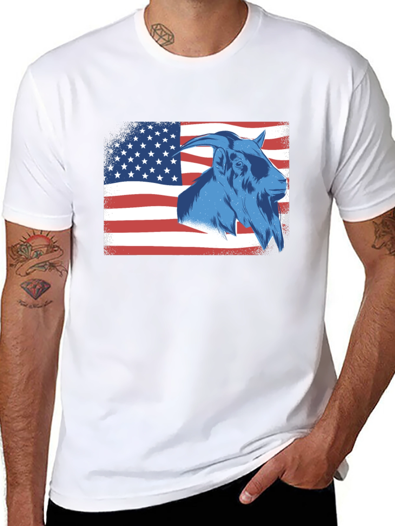 Goat USA Flag T-Shirt - Patriotic Graphic Tee