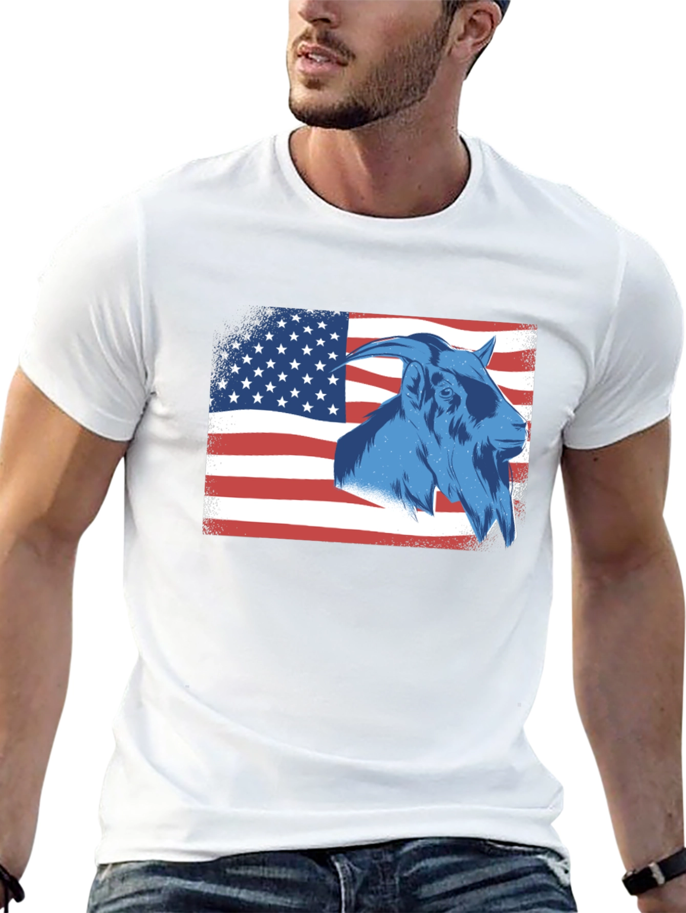 Goat USA Flag T-Shirt - Patriotic Graphic Tee