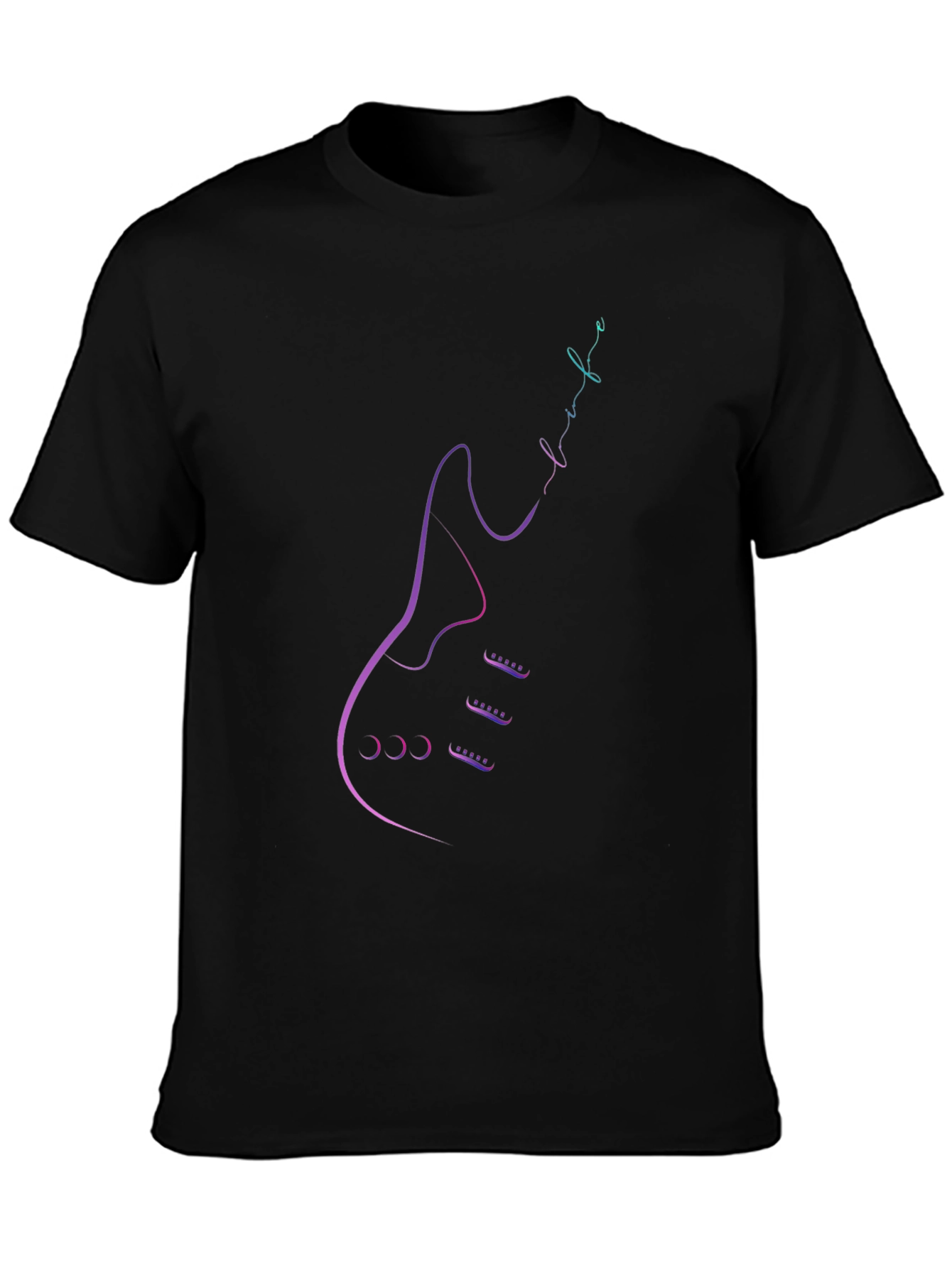 Electric Guitar Line Art Black T-Shirt
