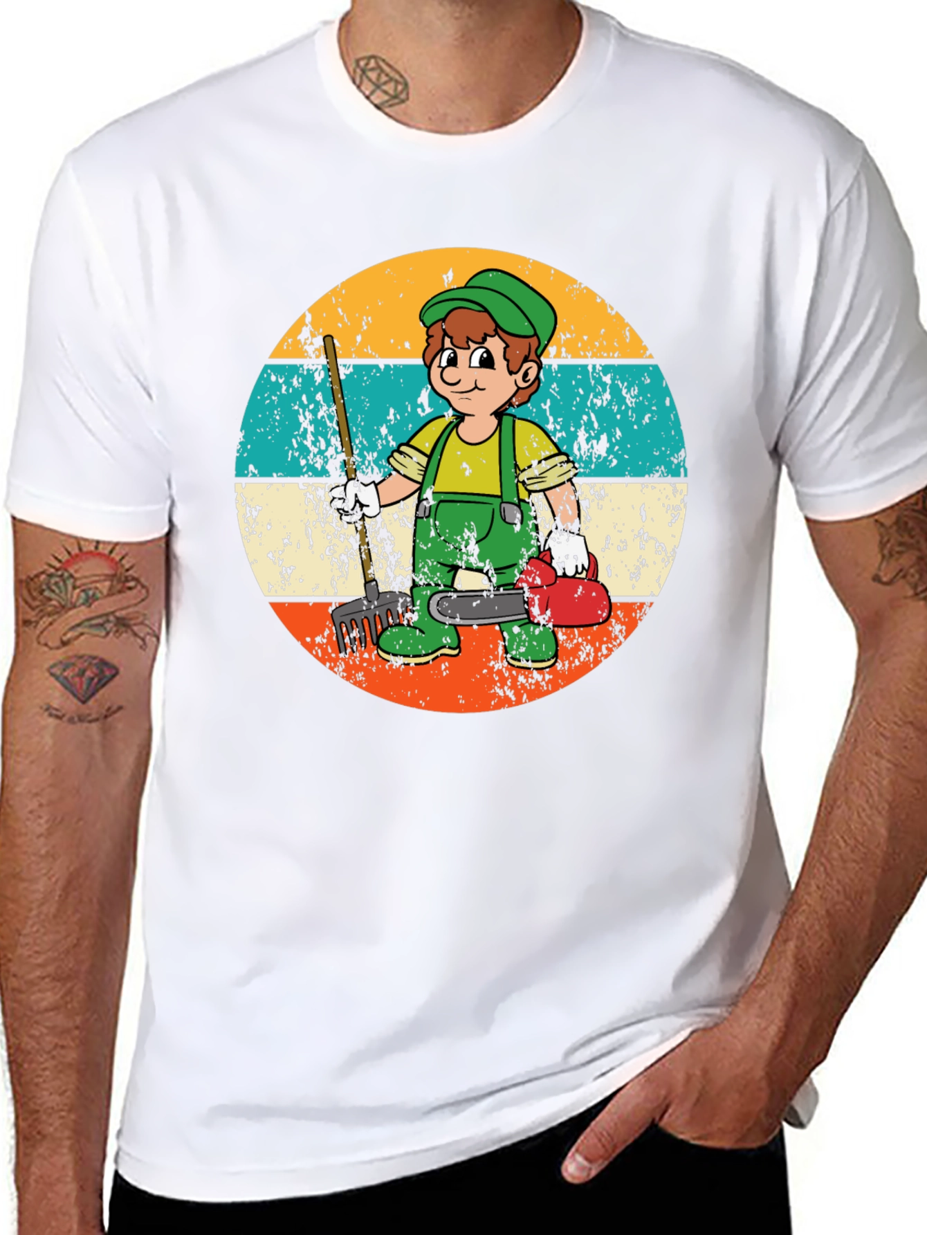 Gardener Cartoon Graphic T-Shirt Retro Style